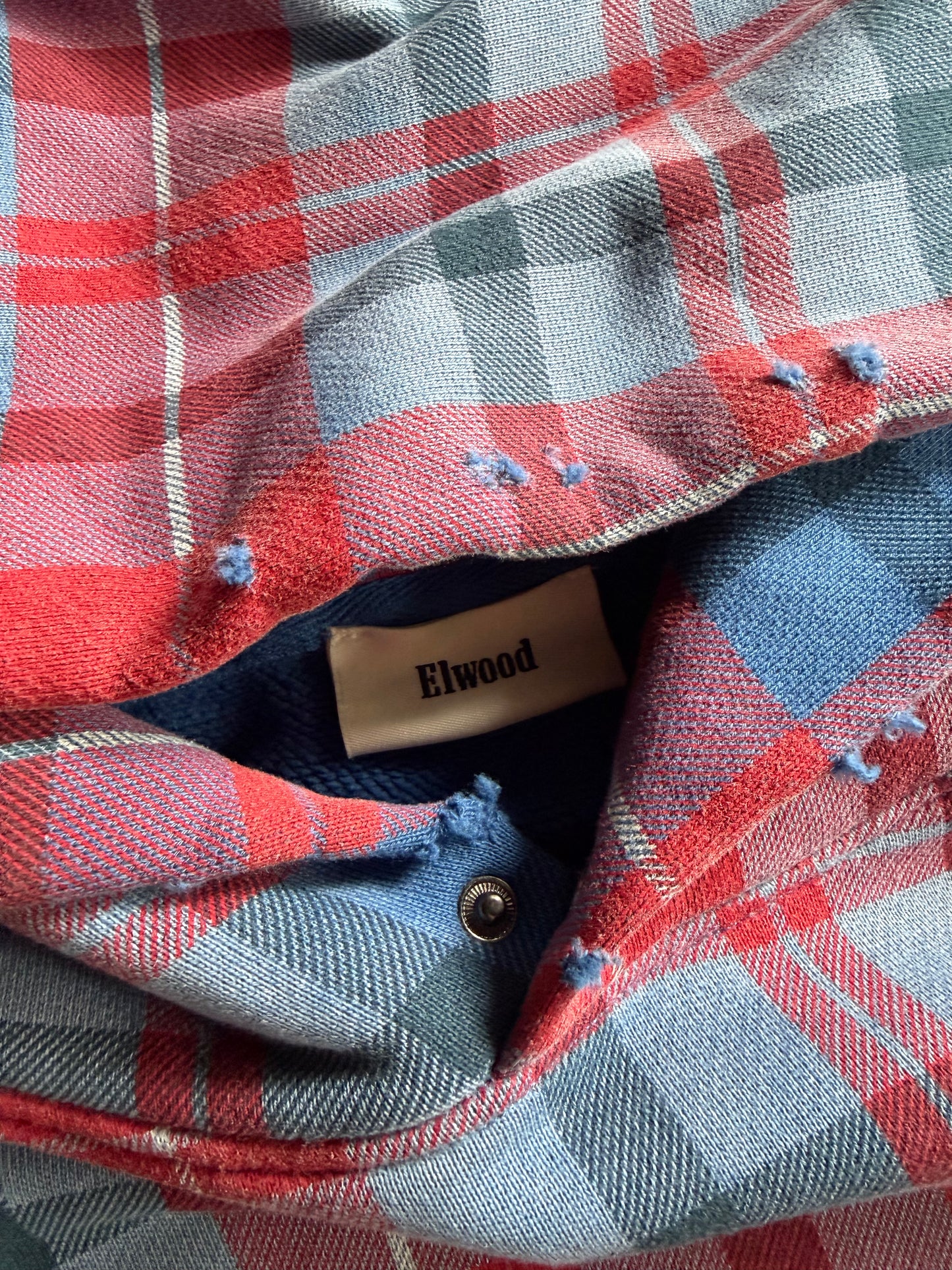 Elwood Tartan Plaid Blue/Red Hoodie Sz M