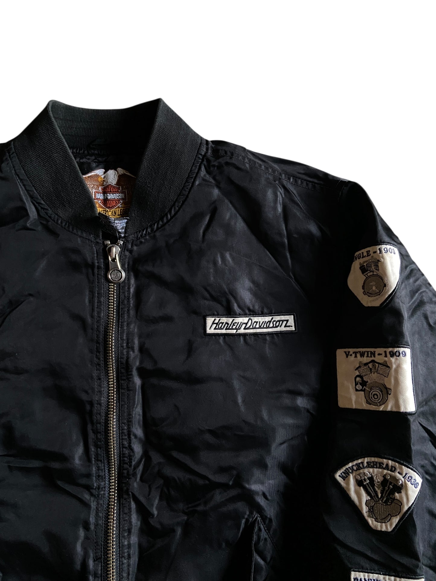Y2K Harley Davidson Patch Bomber Jacket Sz L