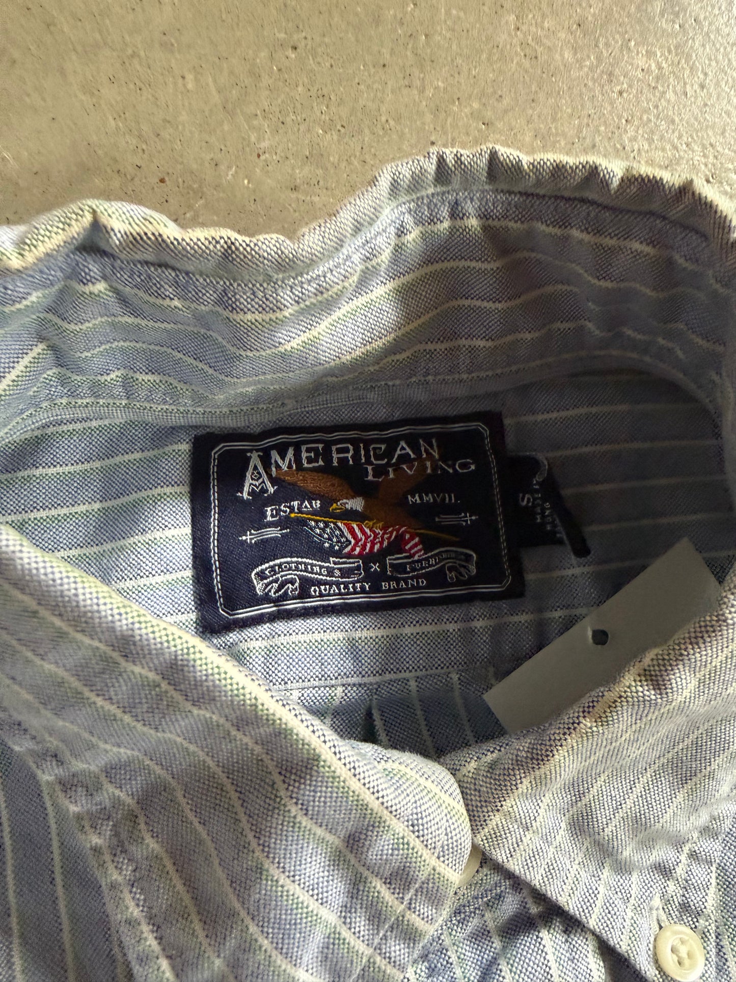 VTG American Living Blue Stripe Button Up Shirt Sz S