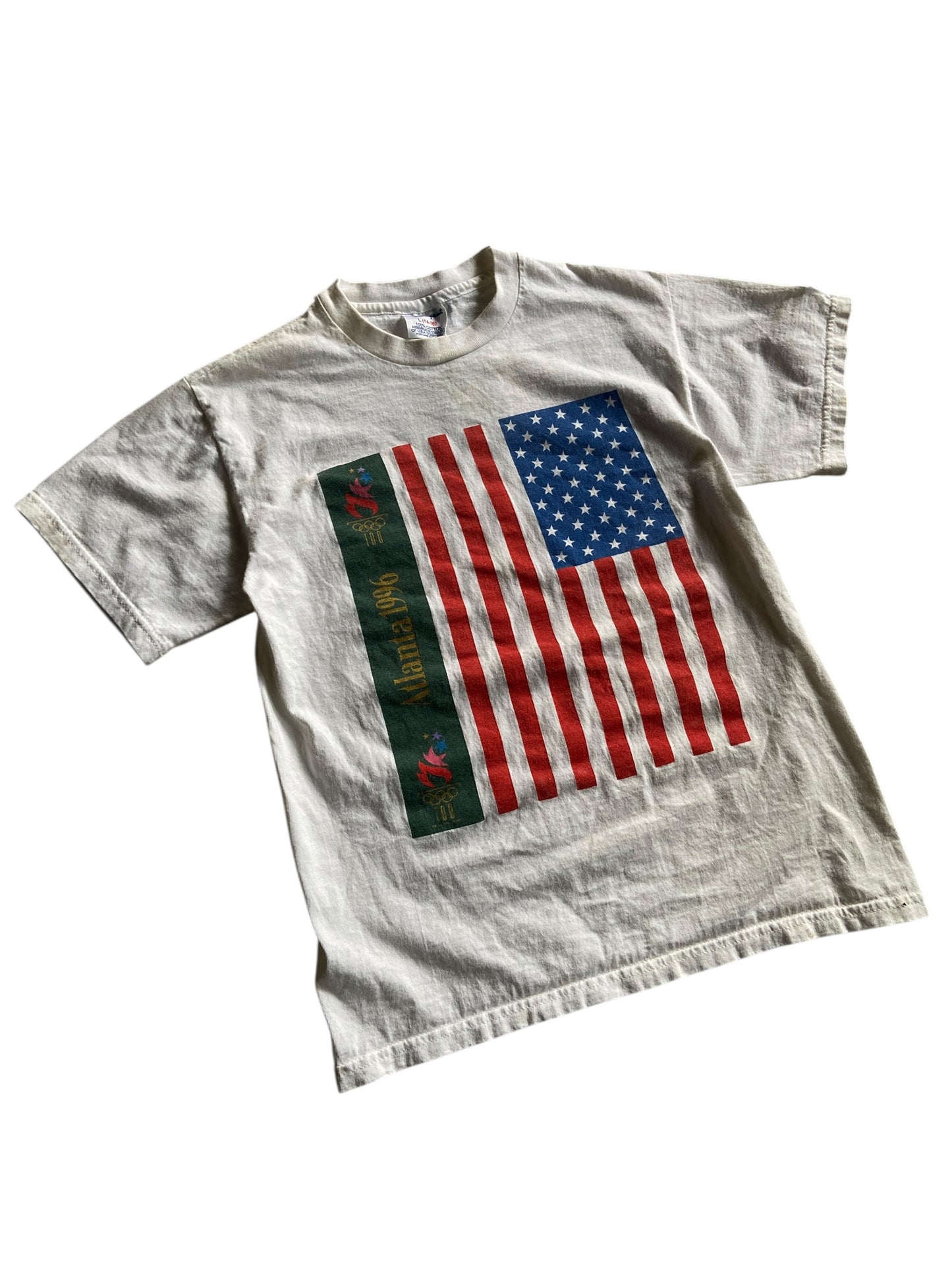 VTG Atlanta 1996 American Flag Baby Tee Sz Youth L