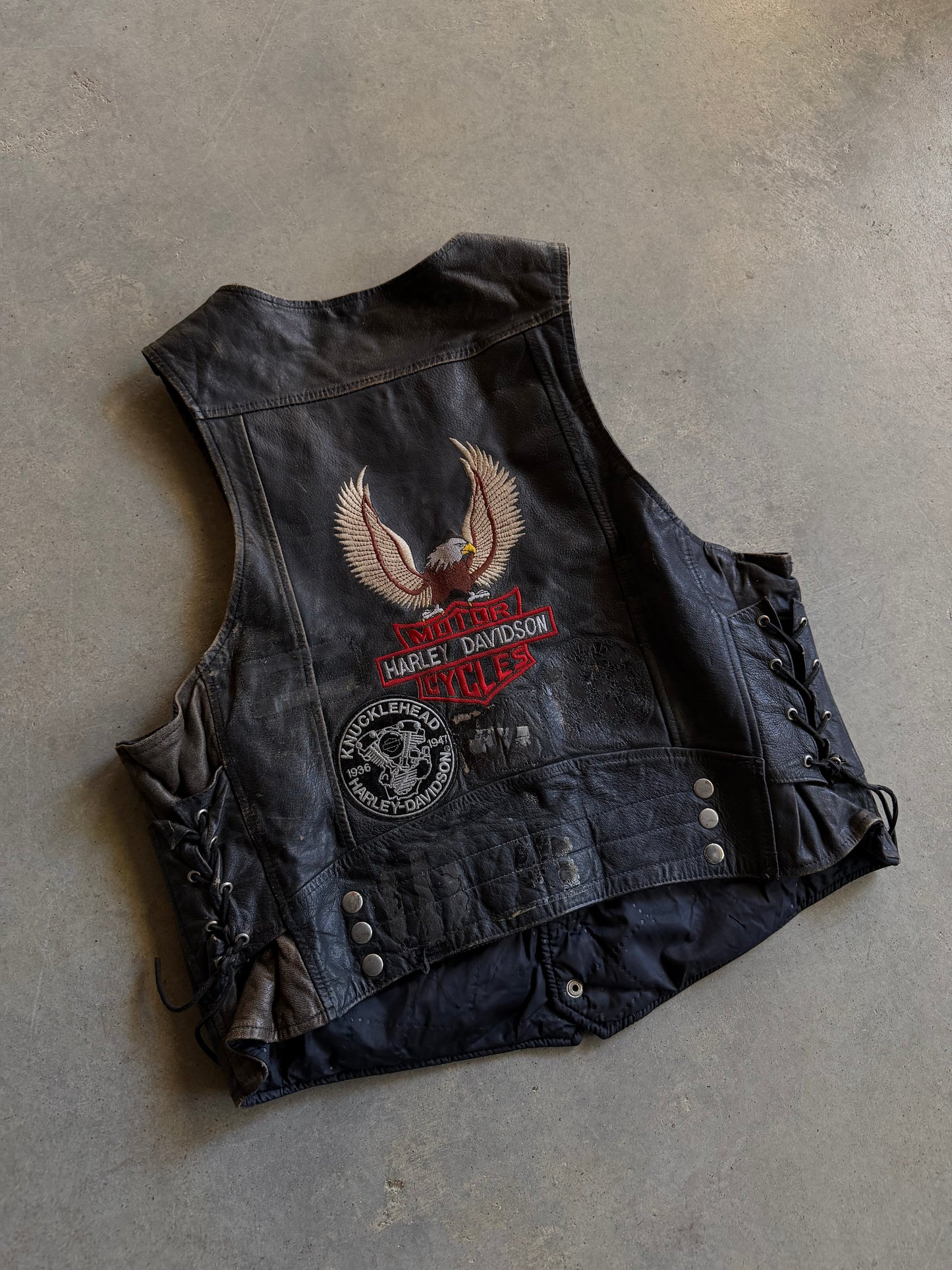 VTG Harley Davidson Patch Leather Vest Sz M