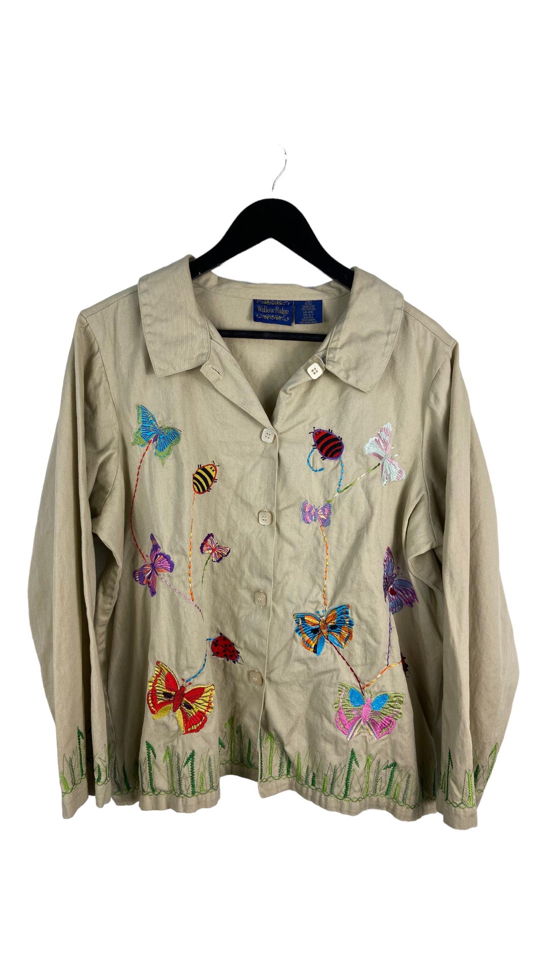 VTG Willow Ridge Embroidered Bugs Button Up Shirt Sz L