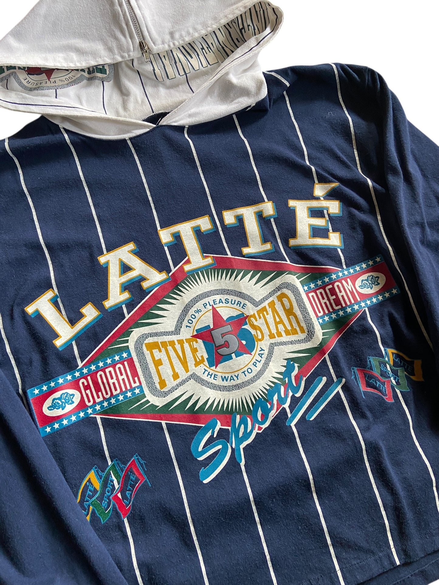 VTG Latte Sport Five Star 90s Hooded Tee Sz M/L