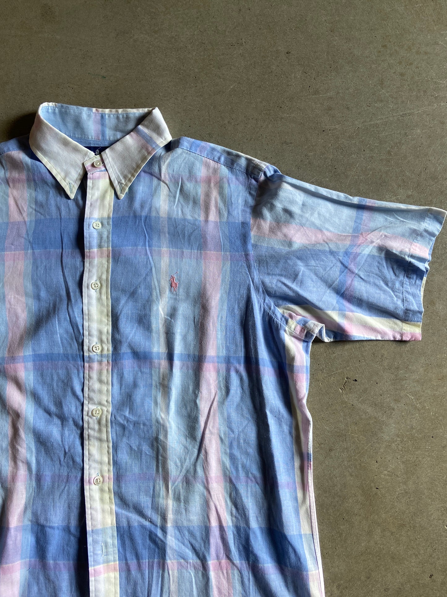 VTG Ralph Lauren Pastel Plaid Button Up Shirt Sz L