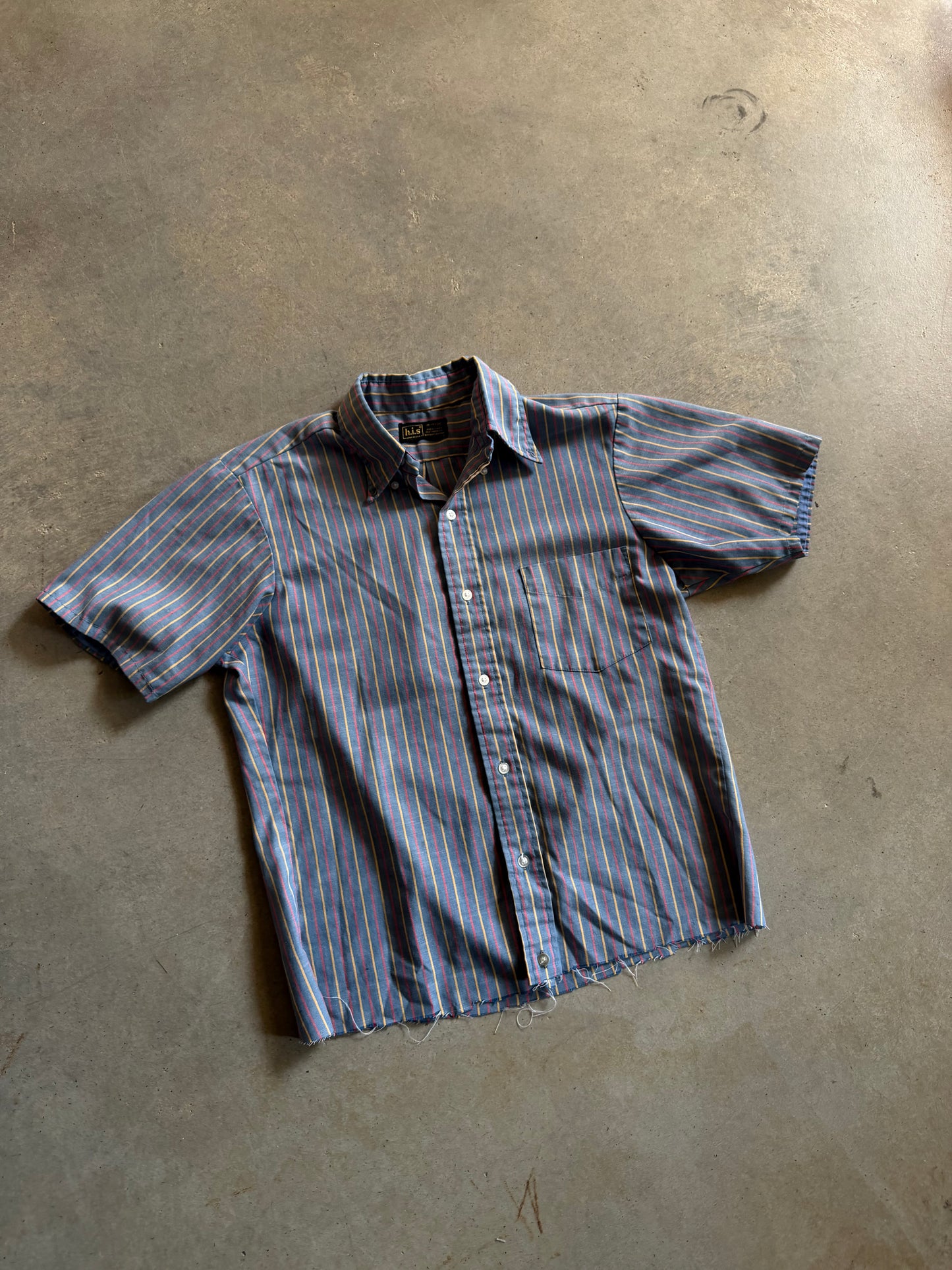 VTG HIS Stripe Cropped Button Up Shirt Sz M