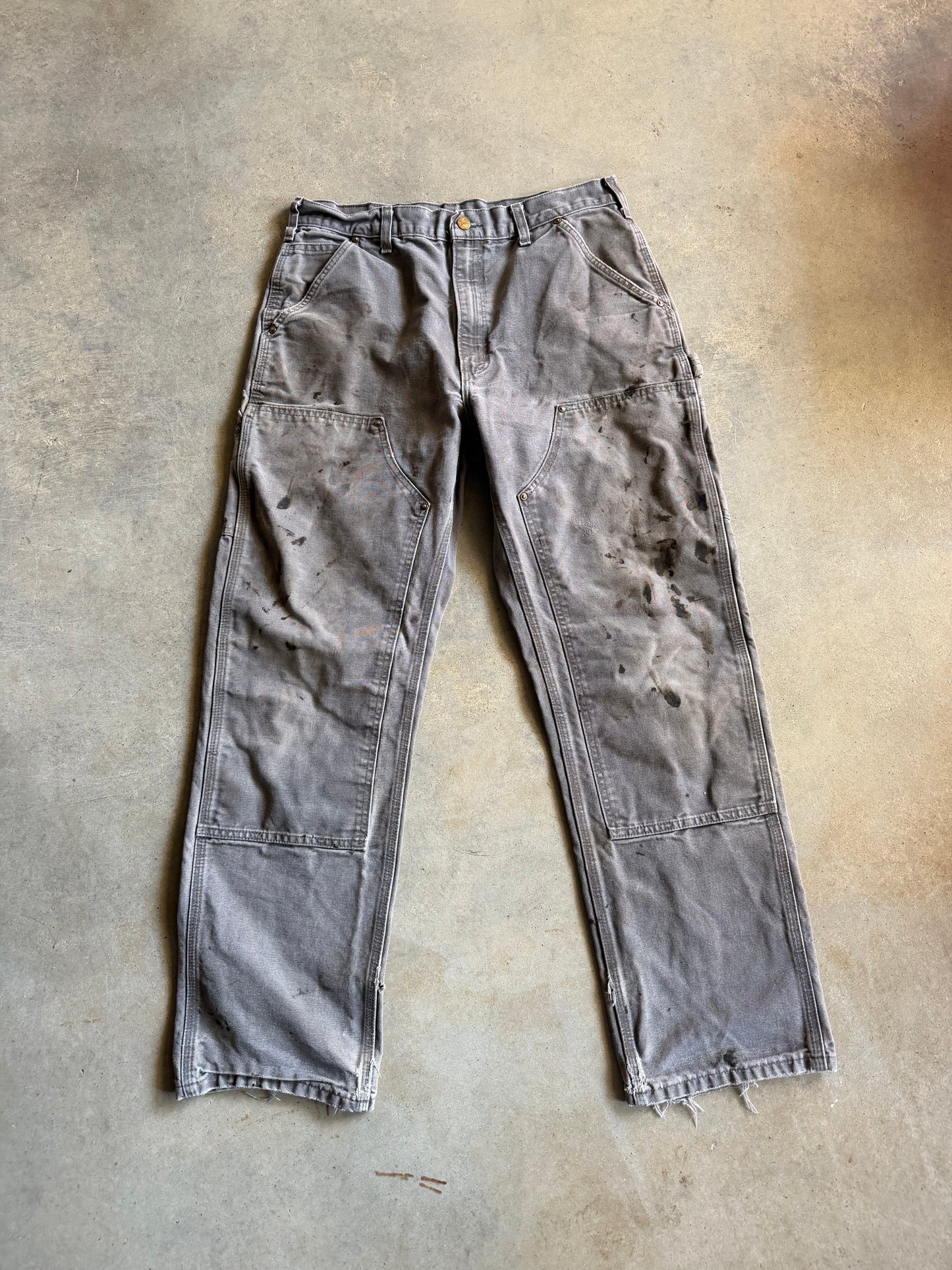 VTG Carhartt Thrashed Gray Double Knee Pants Sz 34x32
