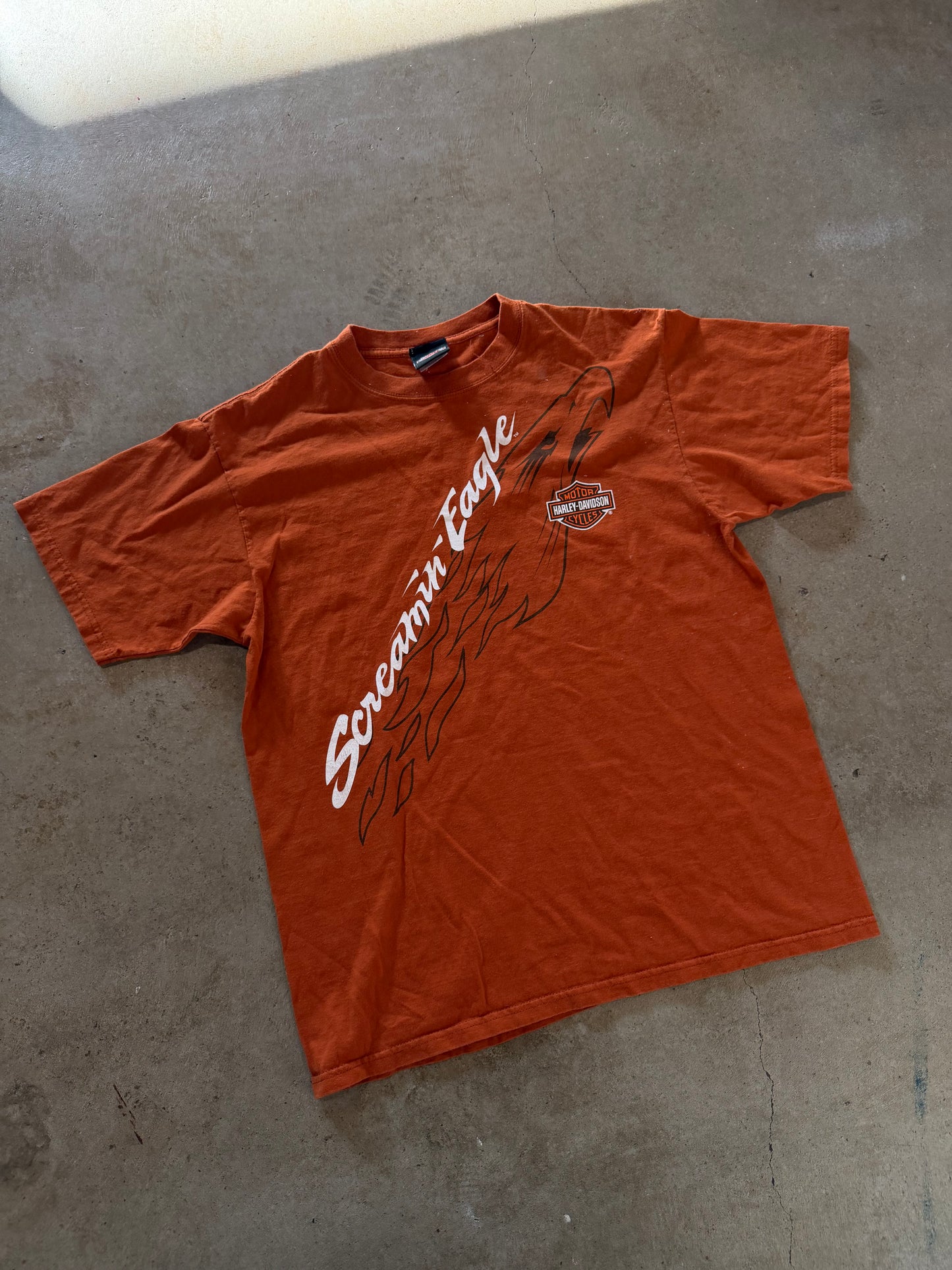 VTG Harley Davidson Screamin Eagle Orange Tee Sz L