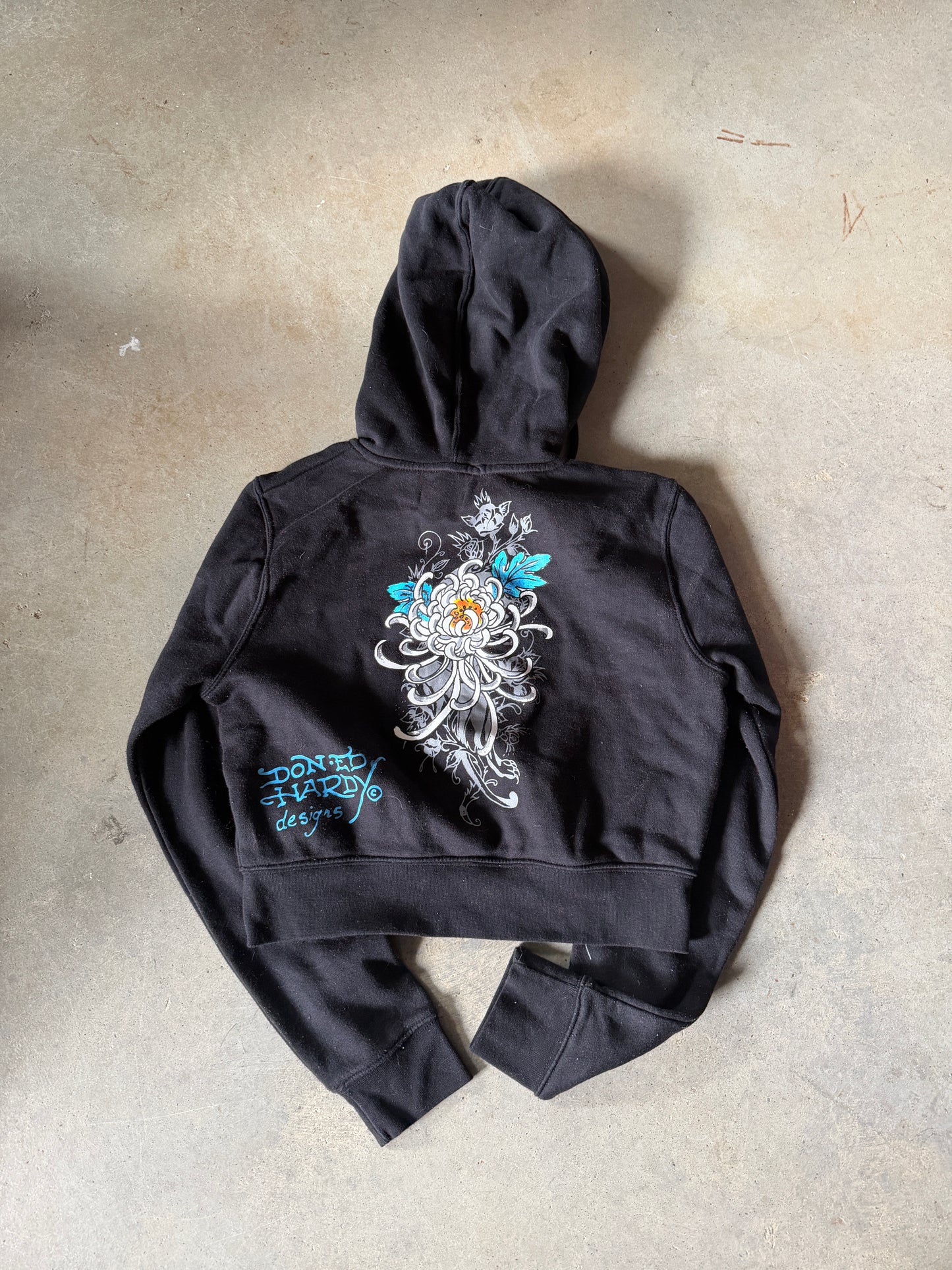 Y2K Wmns Ed Hardy Zip Up Cropped Hoodie Sz S