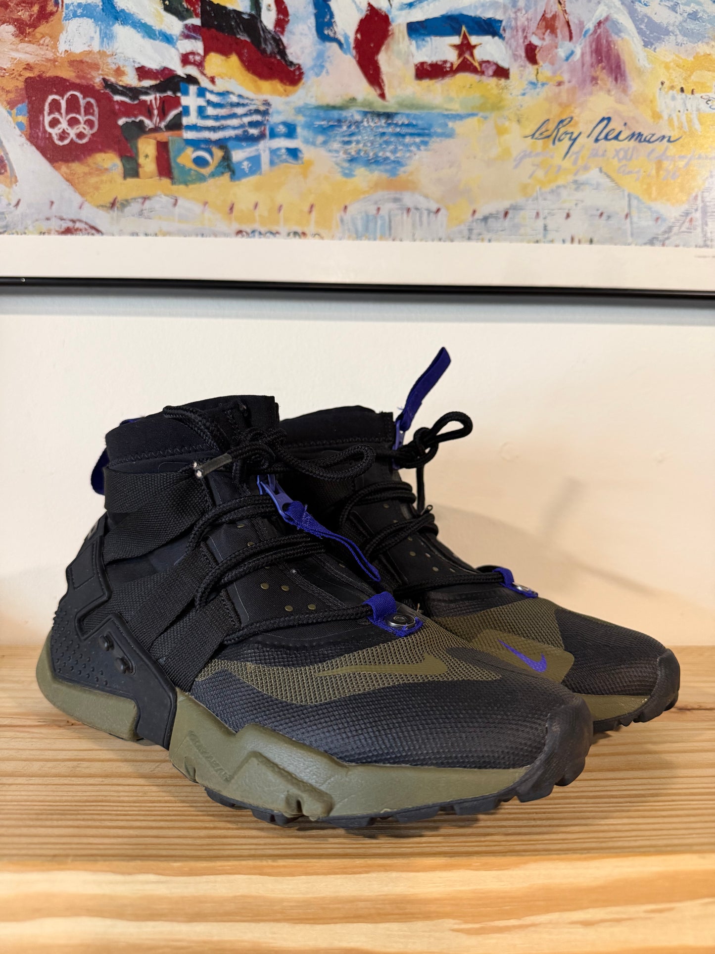 Preowned Nike Air Huarache Gripp Black Olive Canvas Sz 8M/9.5W