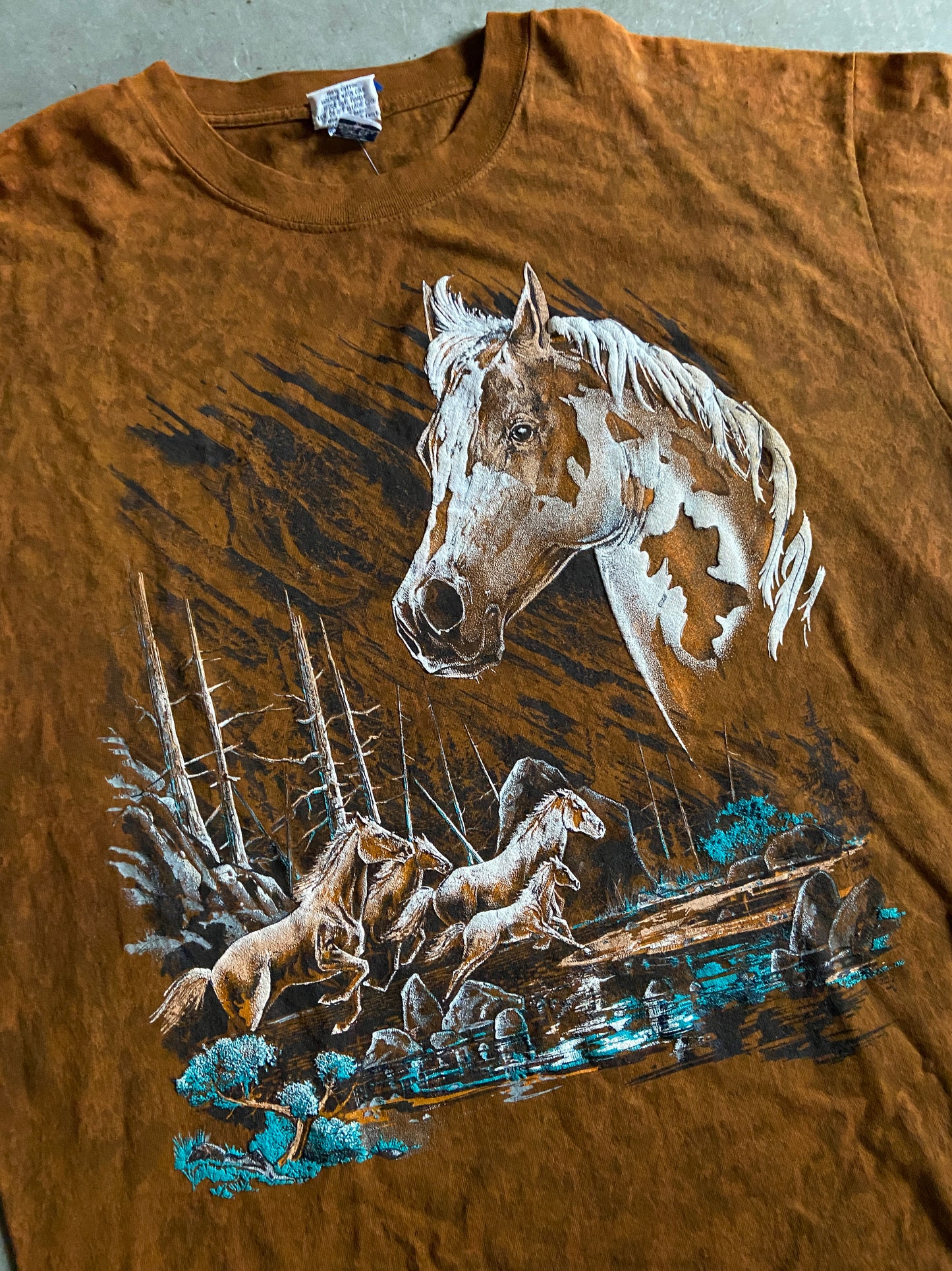 VTG Horse Nature Puff Print Tee Sz XXL