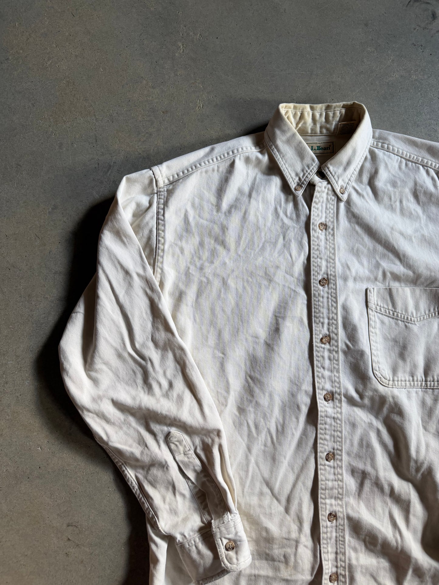 VTG LL Bean Cream Button Up Shirt Sz M