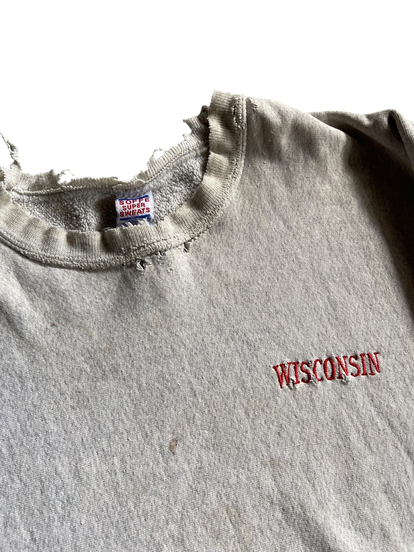 VTG Wisconsin Thrashed Crewneck Sweater Sz XXL