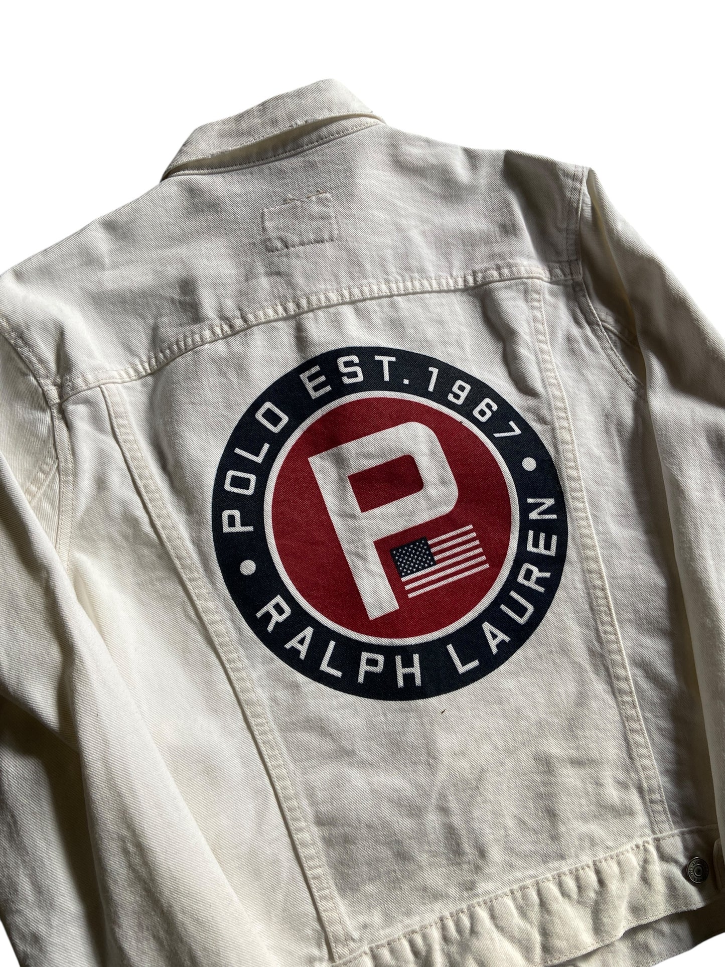 Polo Ralph Lauren Yacht Club Challenge White Denim Jacket Sz Med