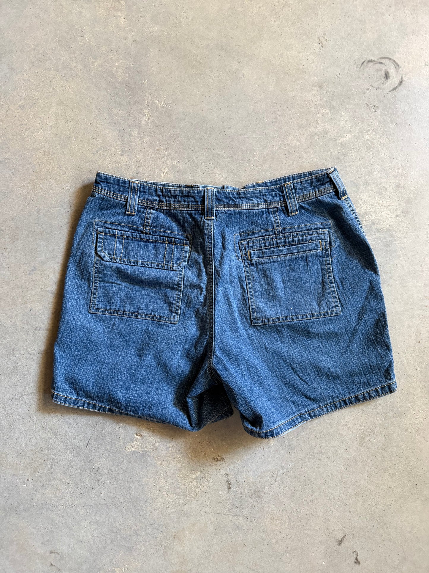 Y2K Blue Denim Square Pocket Wmns Shorts Sz 32