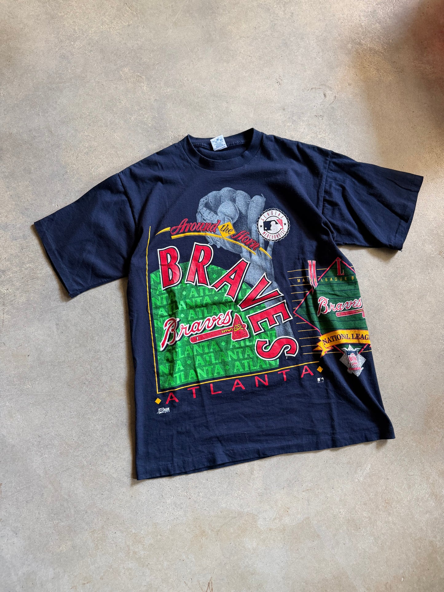 VTG Atlanta Braves Salem All Over Print Tee Sz XL