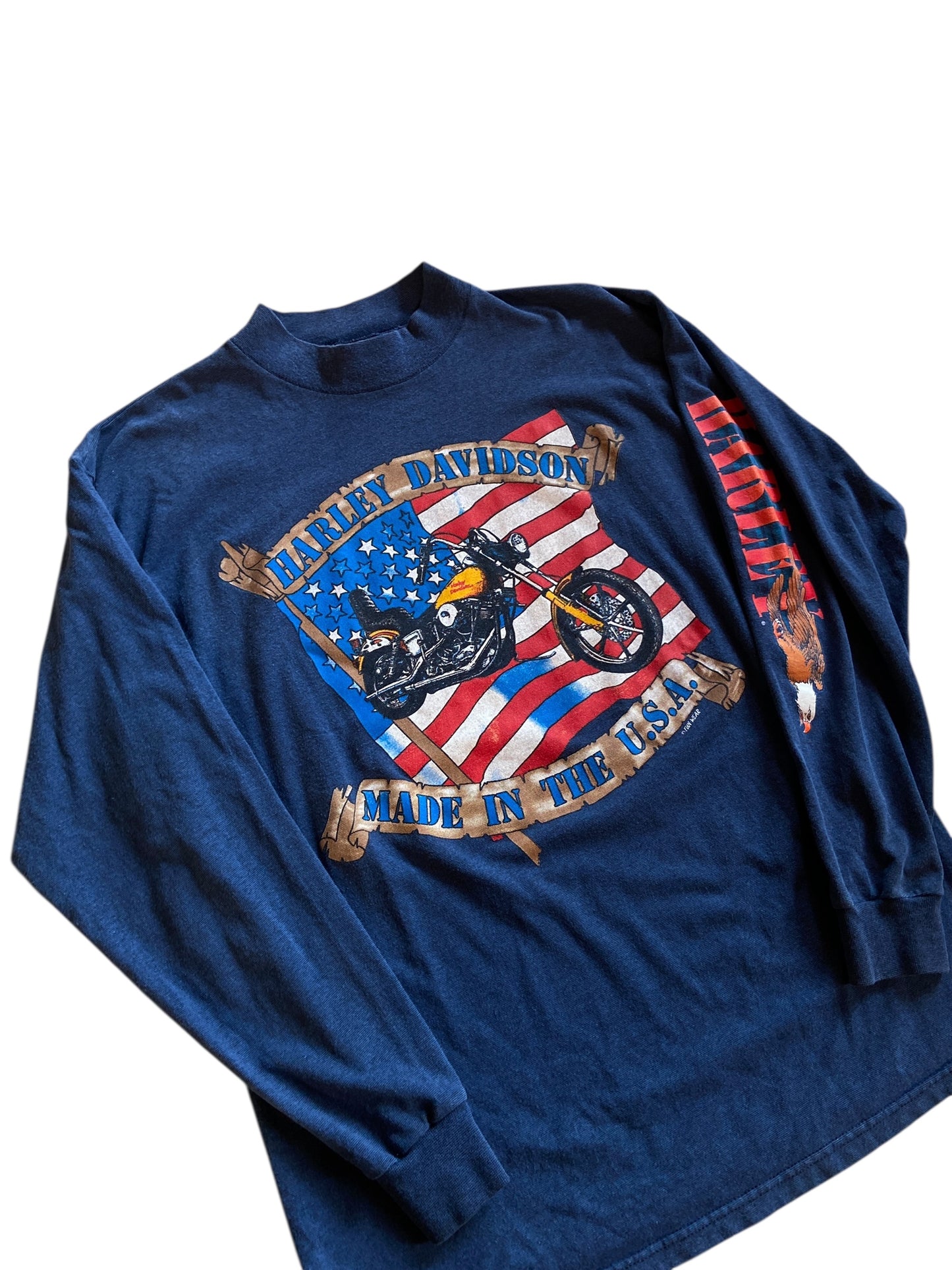 VTG Harley Davidson Made In The USA Blue LS Tee Sz L