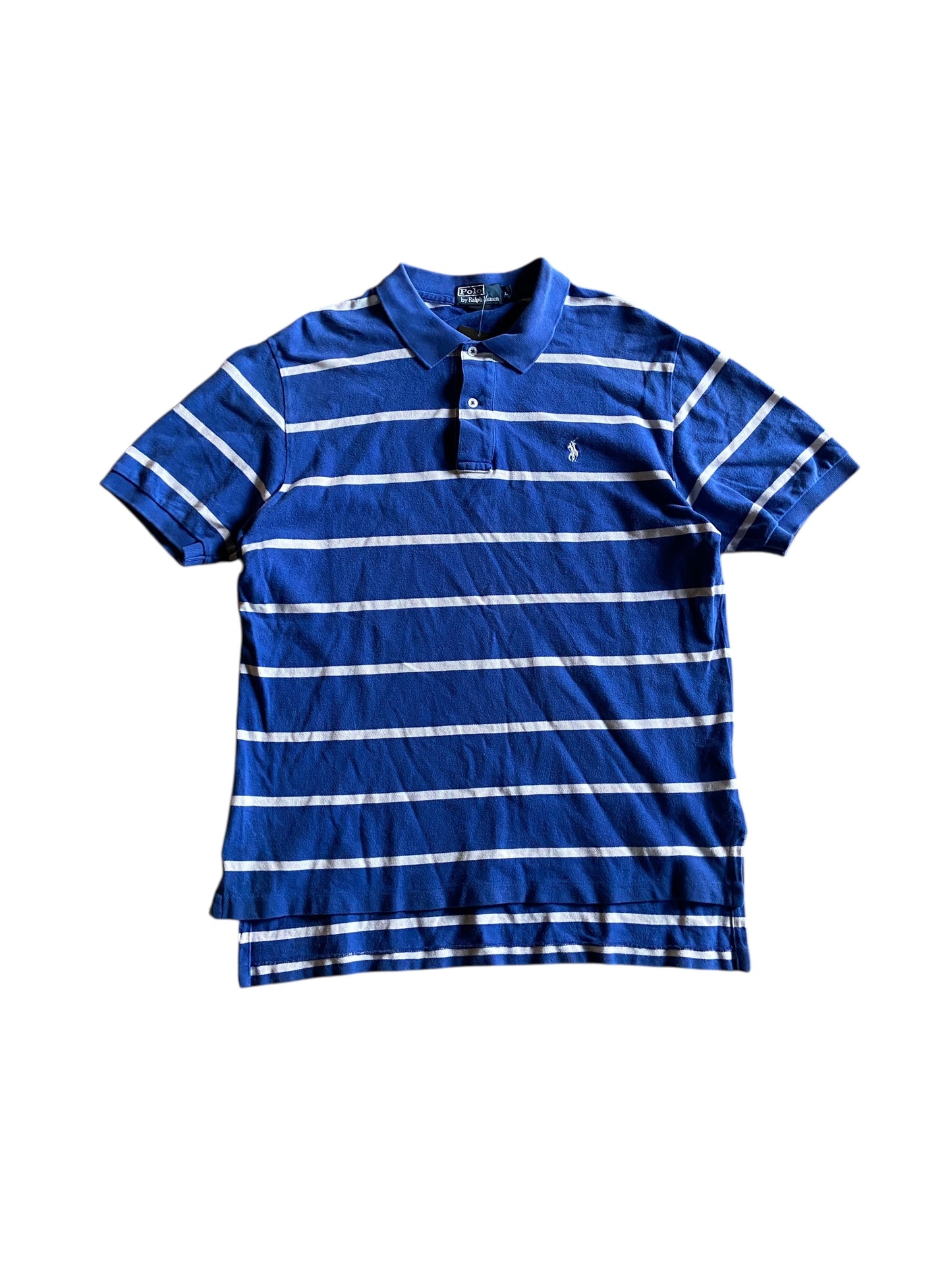 Y2K Polo Ralph Lauren Blue/White Striped Polo Sz L