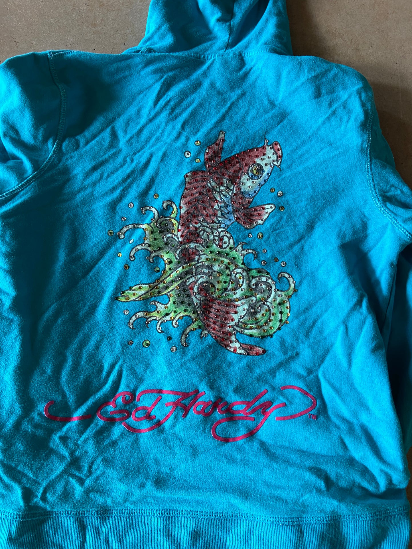 Y2K Ed Hardy Blue Zip Up Hoodie Sz Wmns M