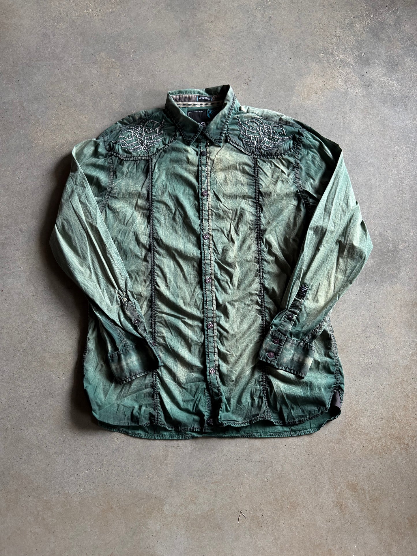 Y2K Roar Green Button Down Shirt Sz 2XL