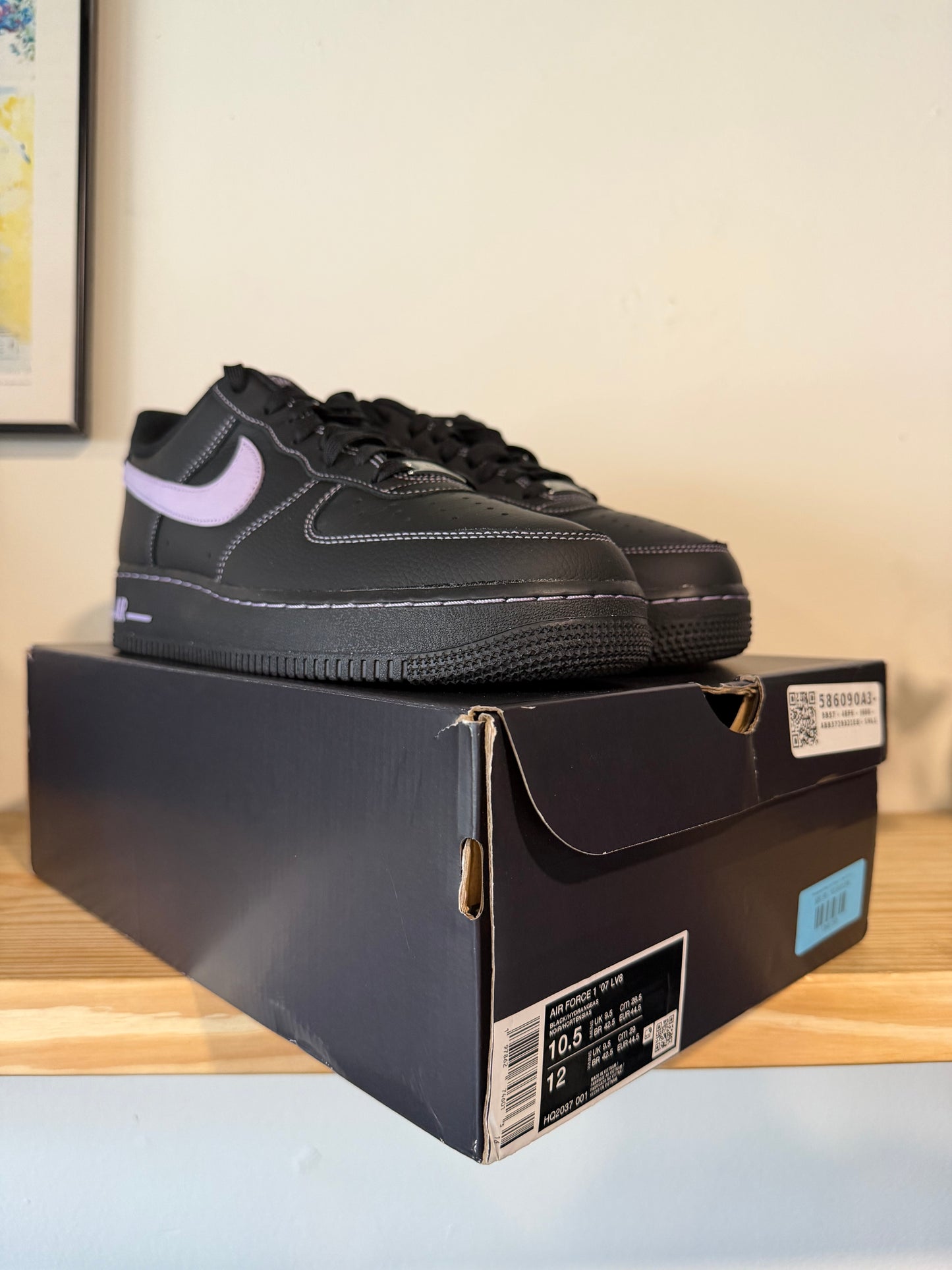 Preowned Nike Air Force 1 Low '07 LV8 Hydrangeas Black Sz 10.5M/12W