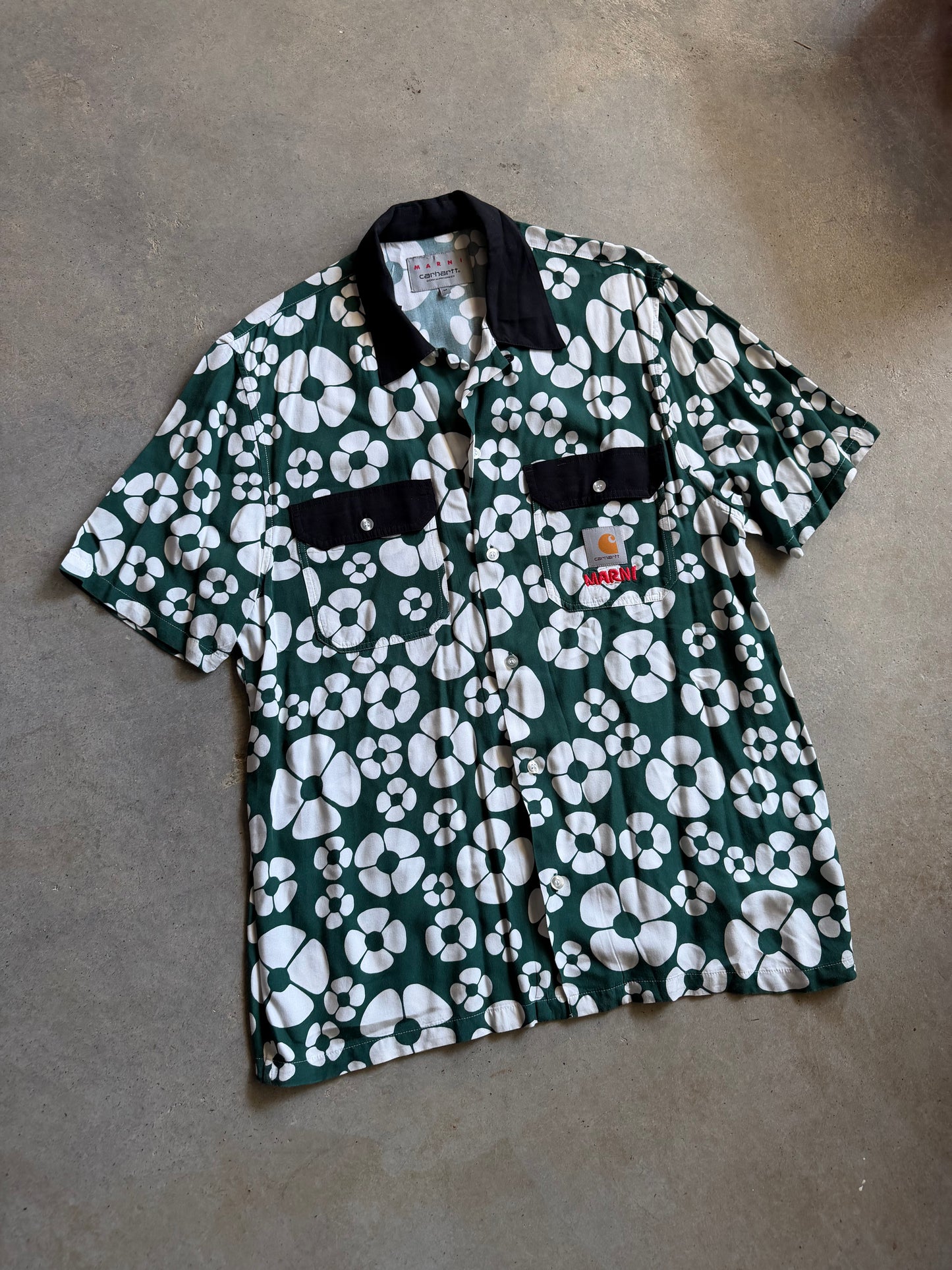 MARNI x Carhartt WIP Designer Green/White Floral Shirt Sz M