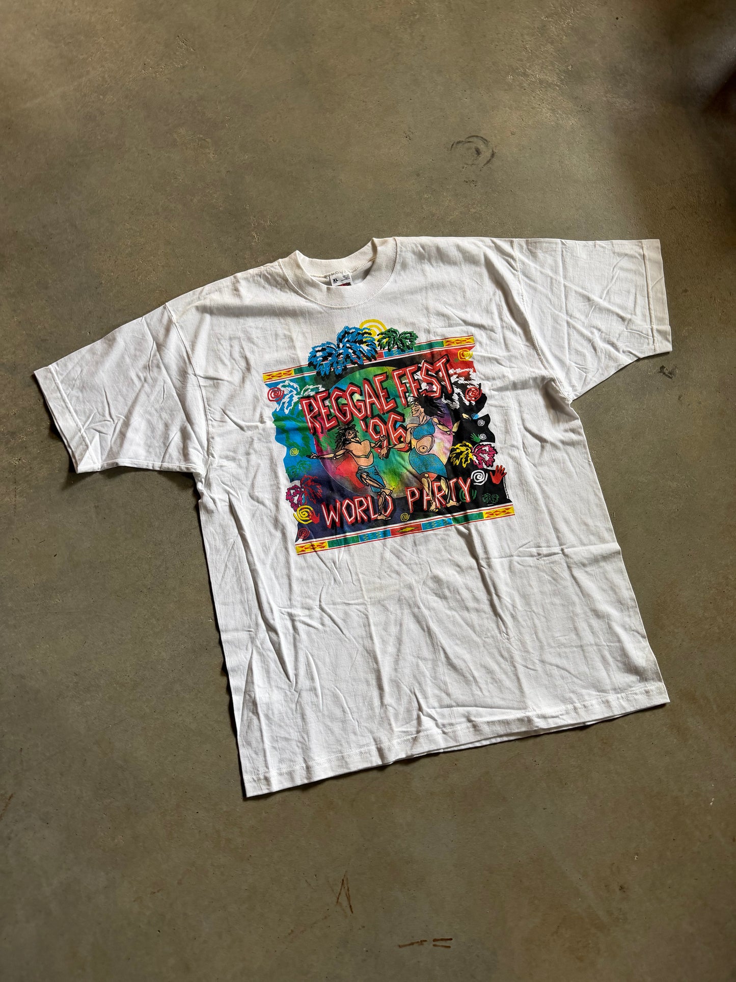 VTG 1996 Reggae Fest World Party Festival White Tee Sz XL