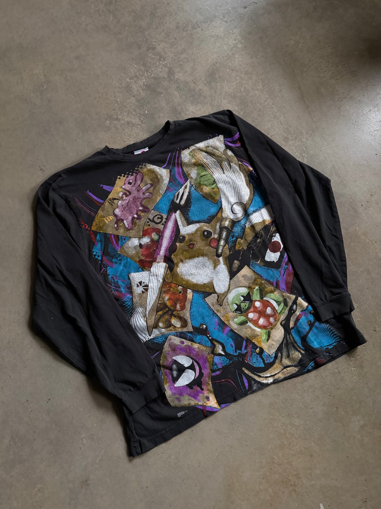 Backstock Co illustrator Pika & Smeargle Orig. Black LS Tee Sz L