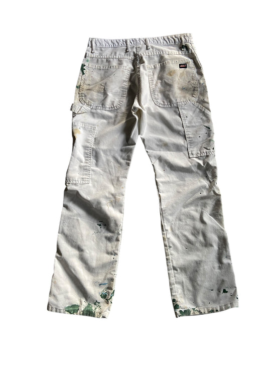VTG Dickies Blue/Green Paint Splash Pants Sz 34x31