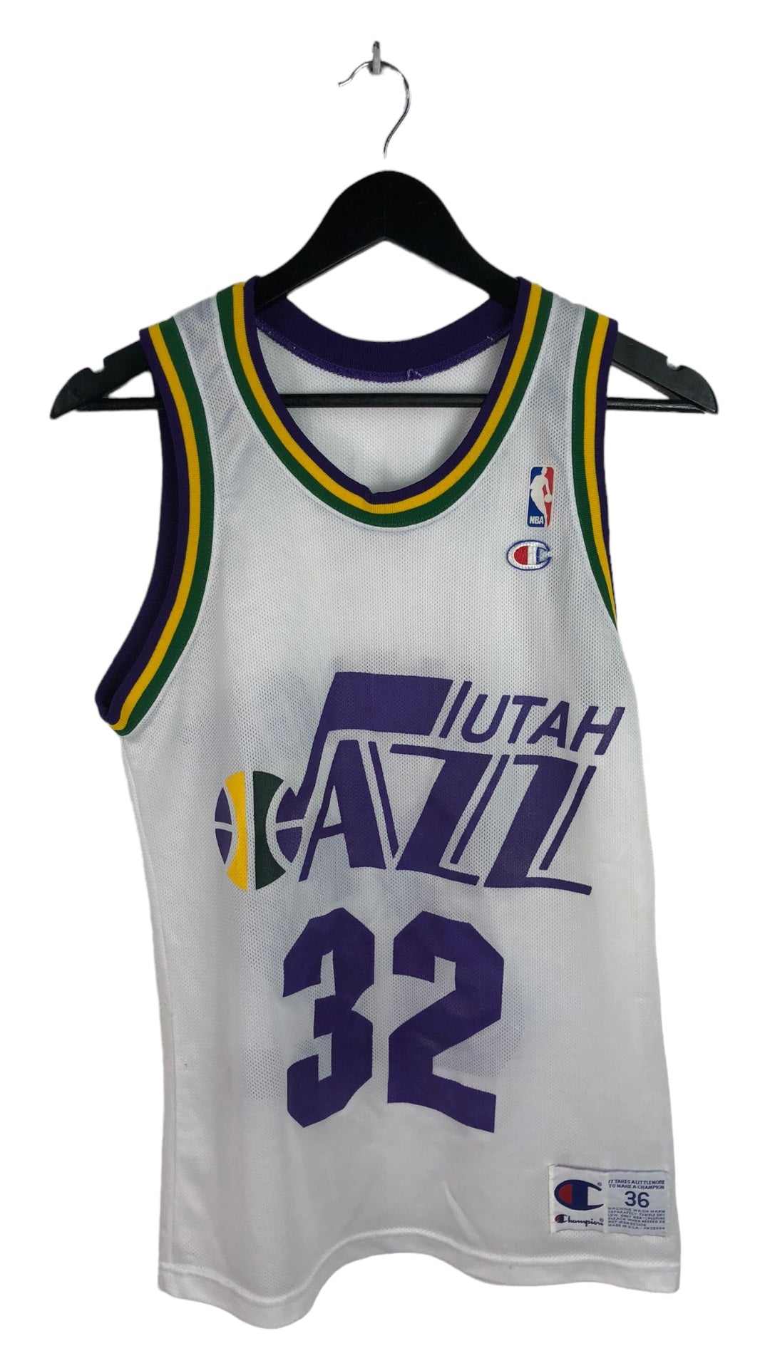Preowned Utah Jazz Karl Malone White Jersey Sz S