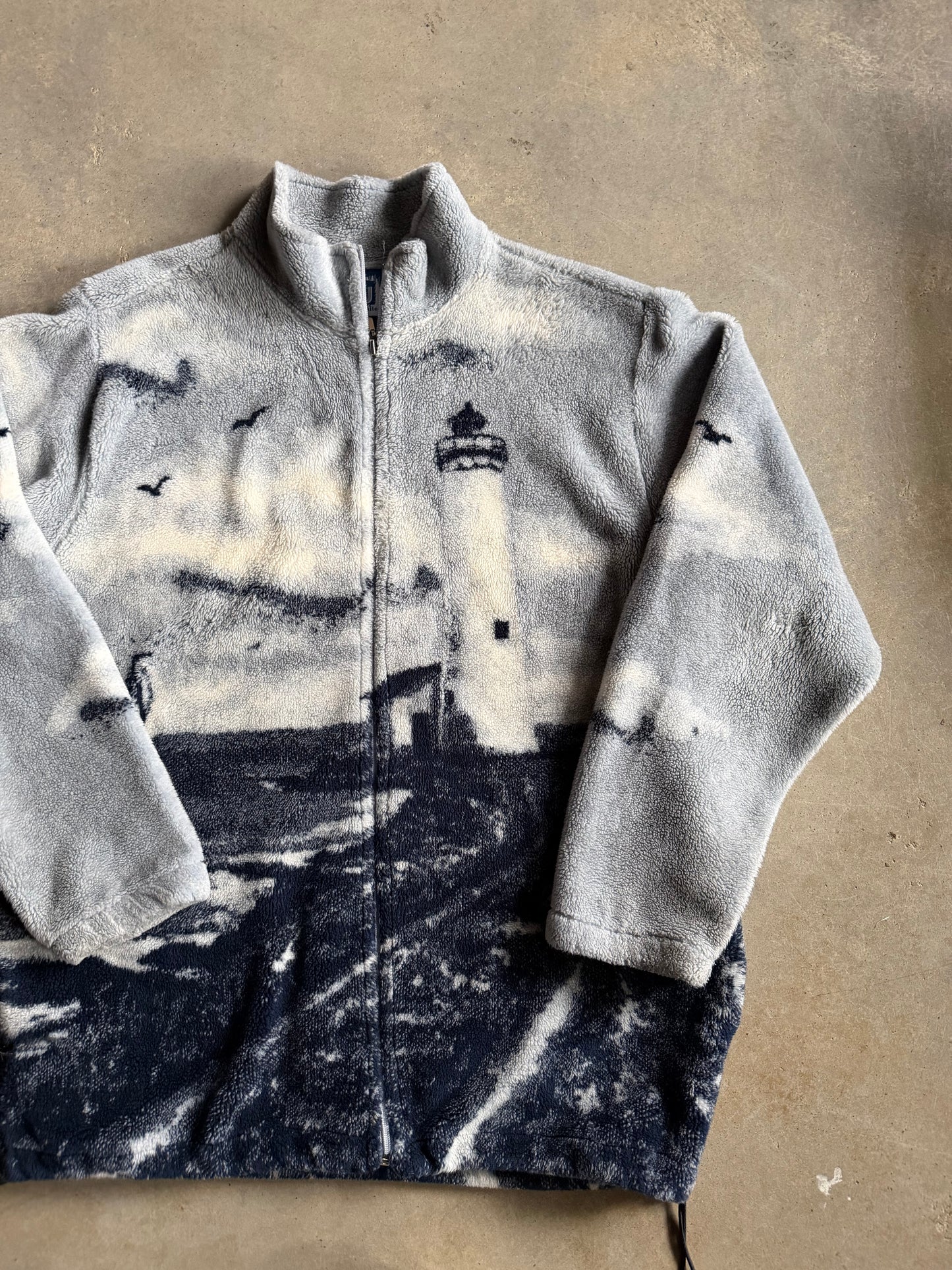 VTG Skyline Nautical Fleece Zip-Up Jacket Sz XL