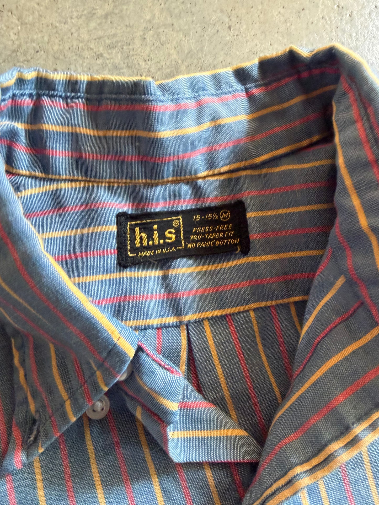 VTG HIS Stripe Cropped Button Up Shirt Sz M