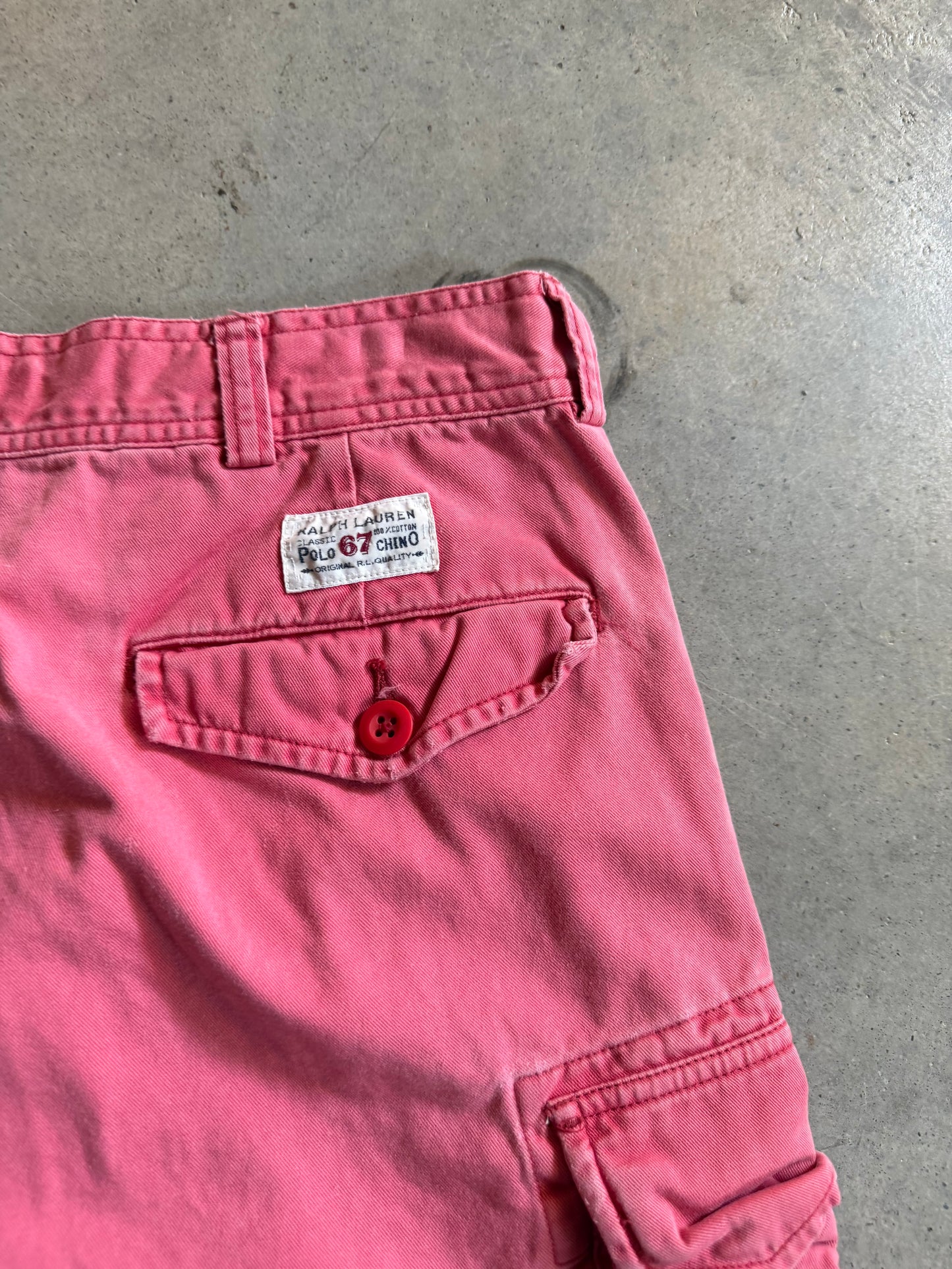 VTG Polo Ralph Lauren Chino Pink Cargo Shorts Sz 36