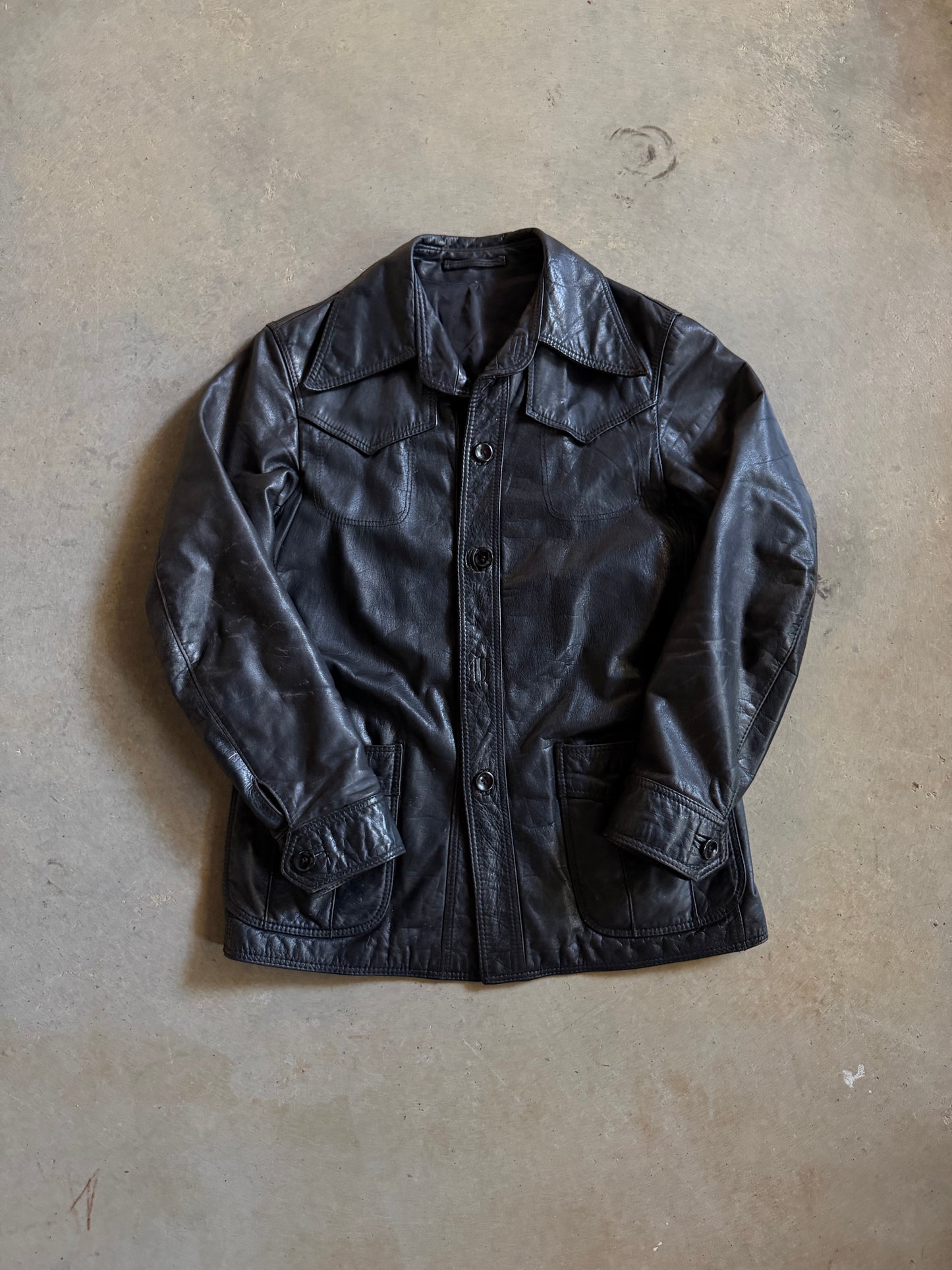 VTG Black Leather Jacket Sz S
