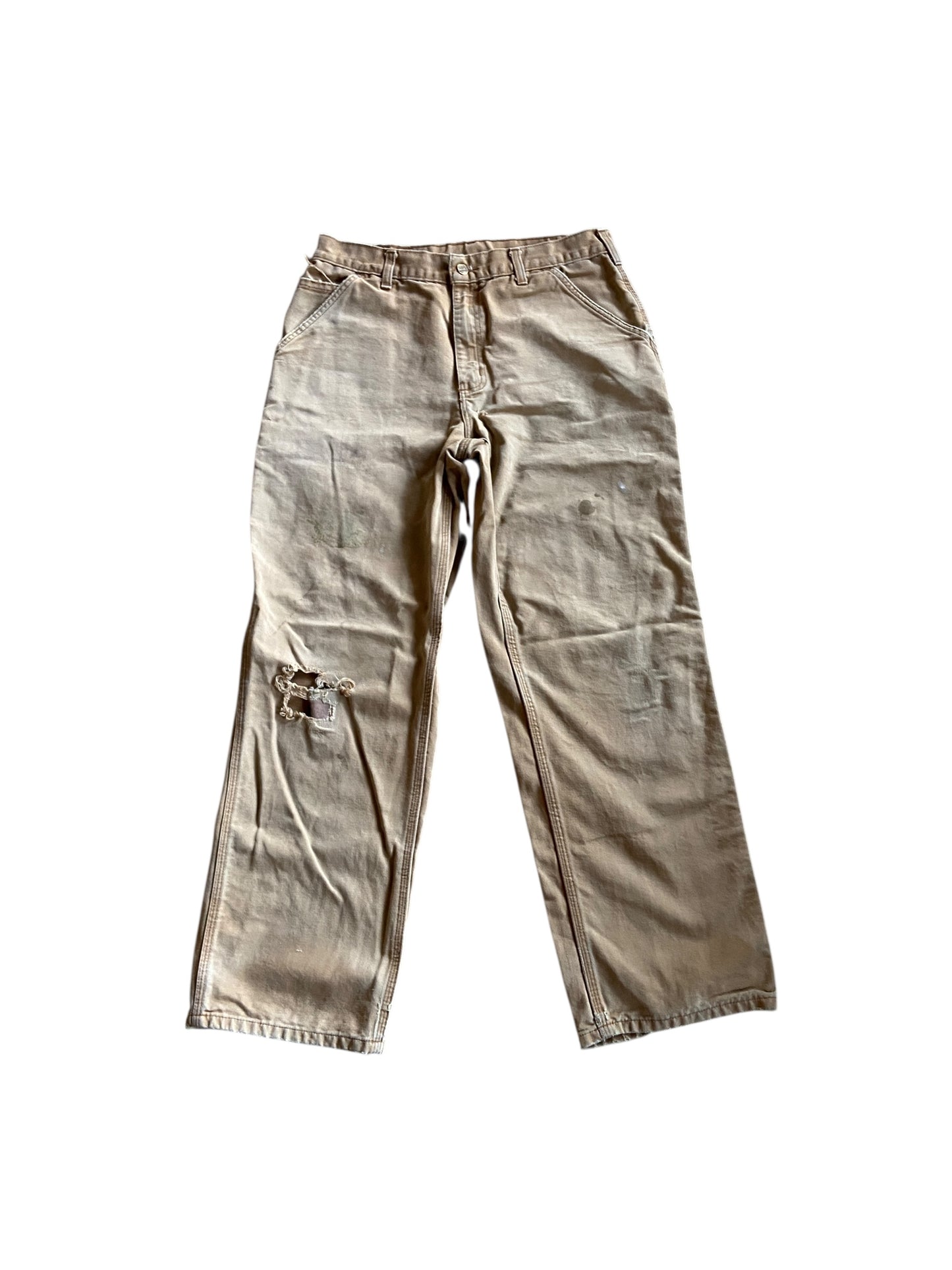 Preowned Thrashed Carhartt Canvas Carpenter Pants Sz 34x32