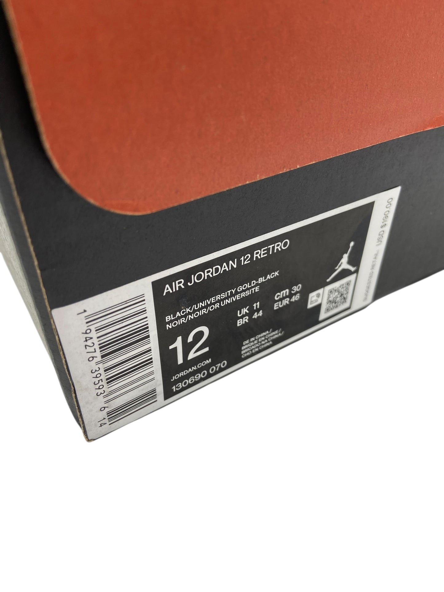 Preowned Jordan 12 Retro Black University Gold Sz 12M/13.5W