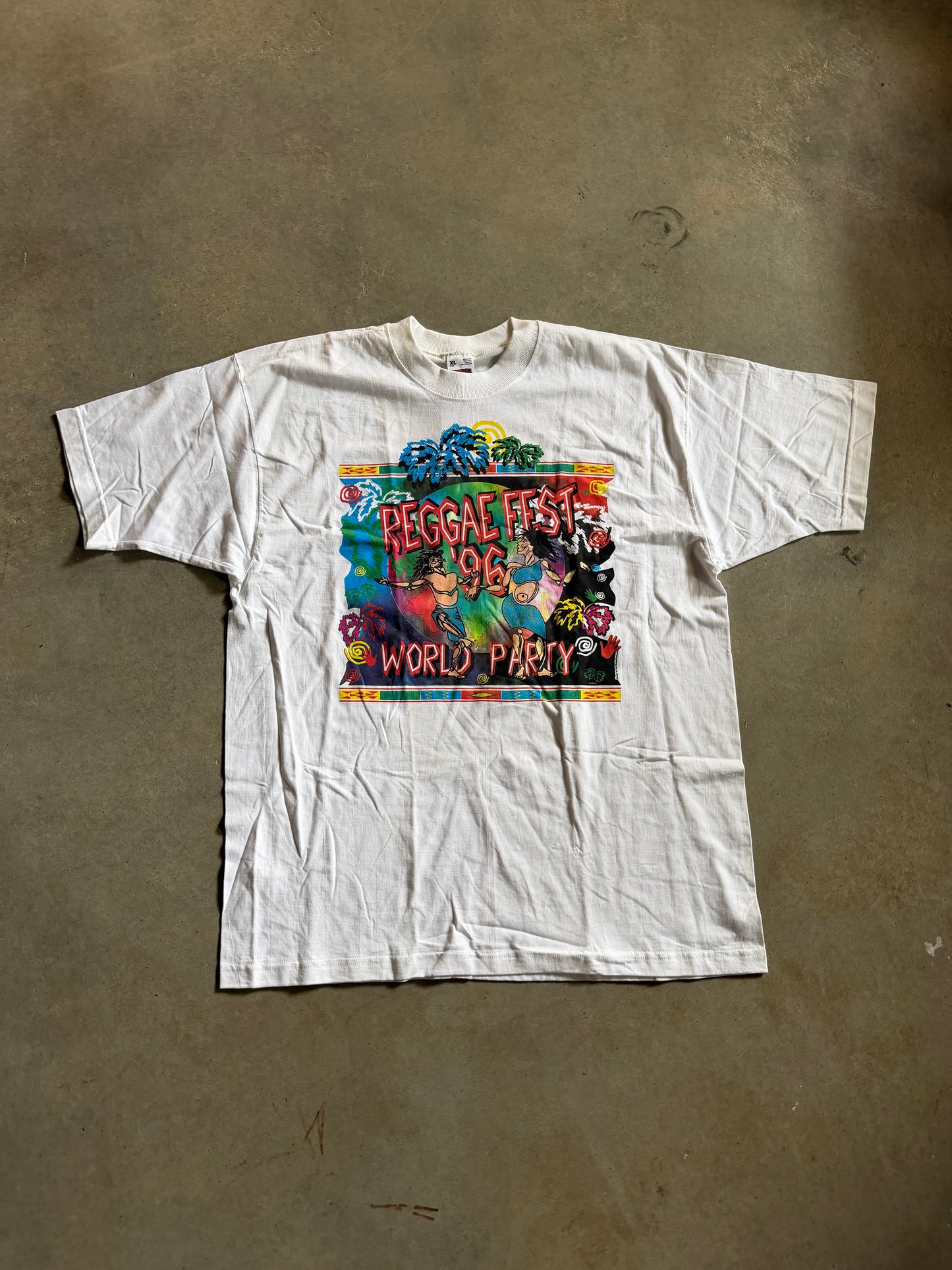 VTG 1996 Reggae Fest World Party Festival White Tee Sz XL