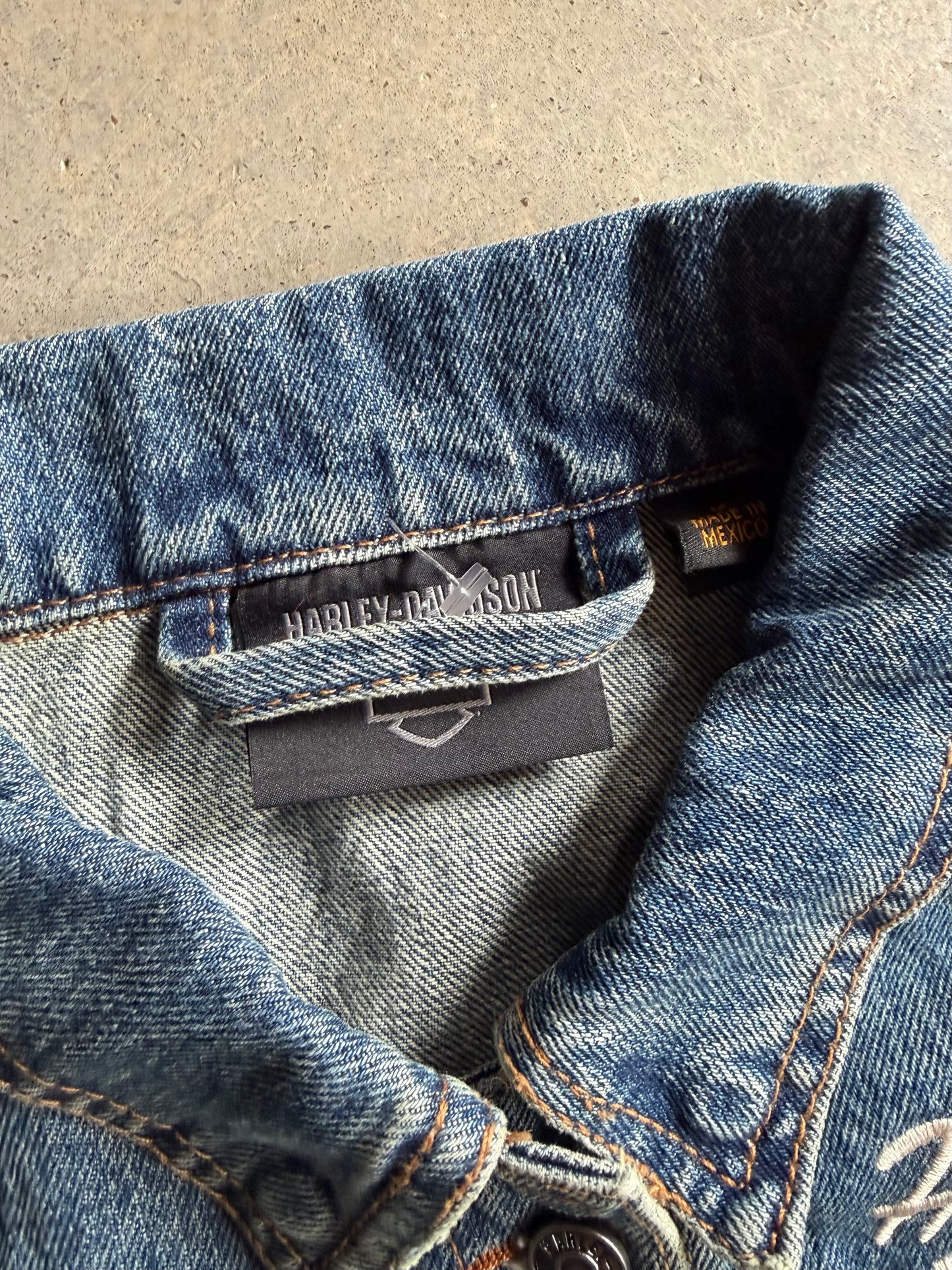VTG Harley Davidson Blue Jean Jacket Sz S/M