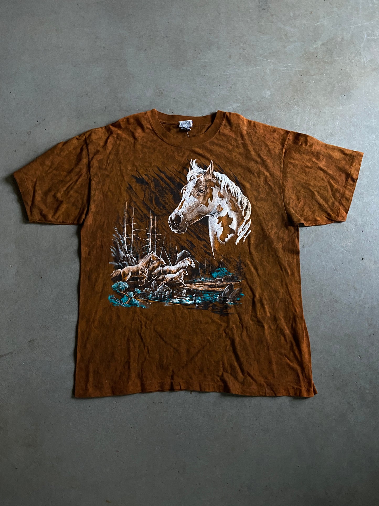 VTG Horse Nature Puff Print Tee Sz XXL