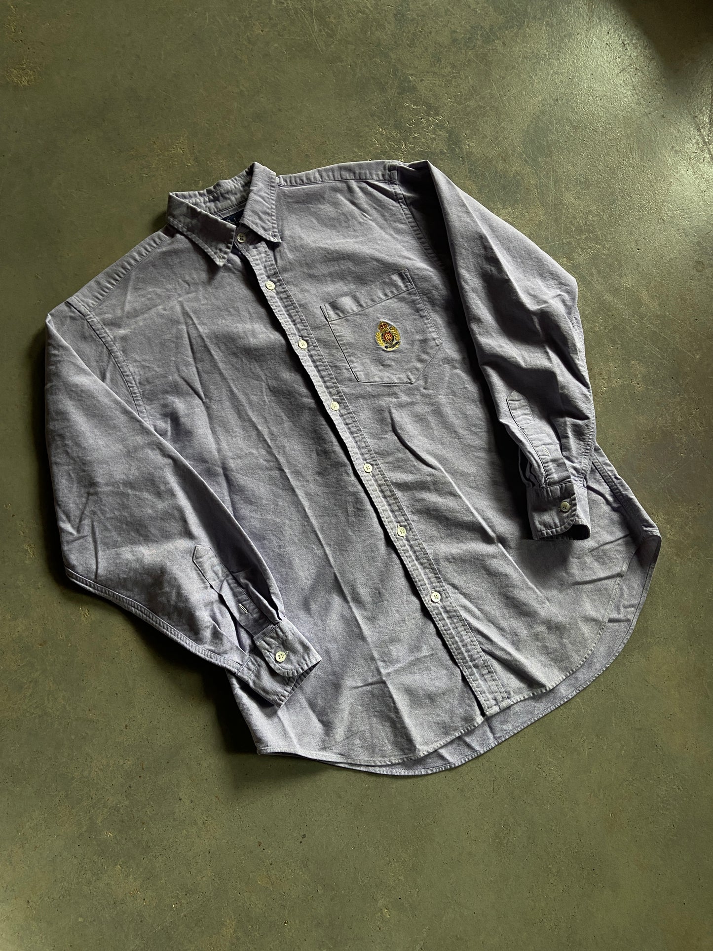 VTG Polo Ralph Lauren Blue Crest Button Up Shirt Sz M/L