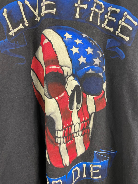 VTG Live Free Or Die American Flag Skull Tee Sz XL