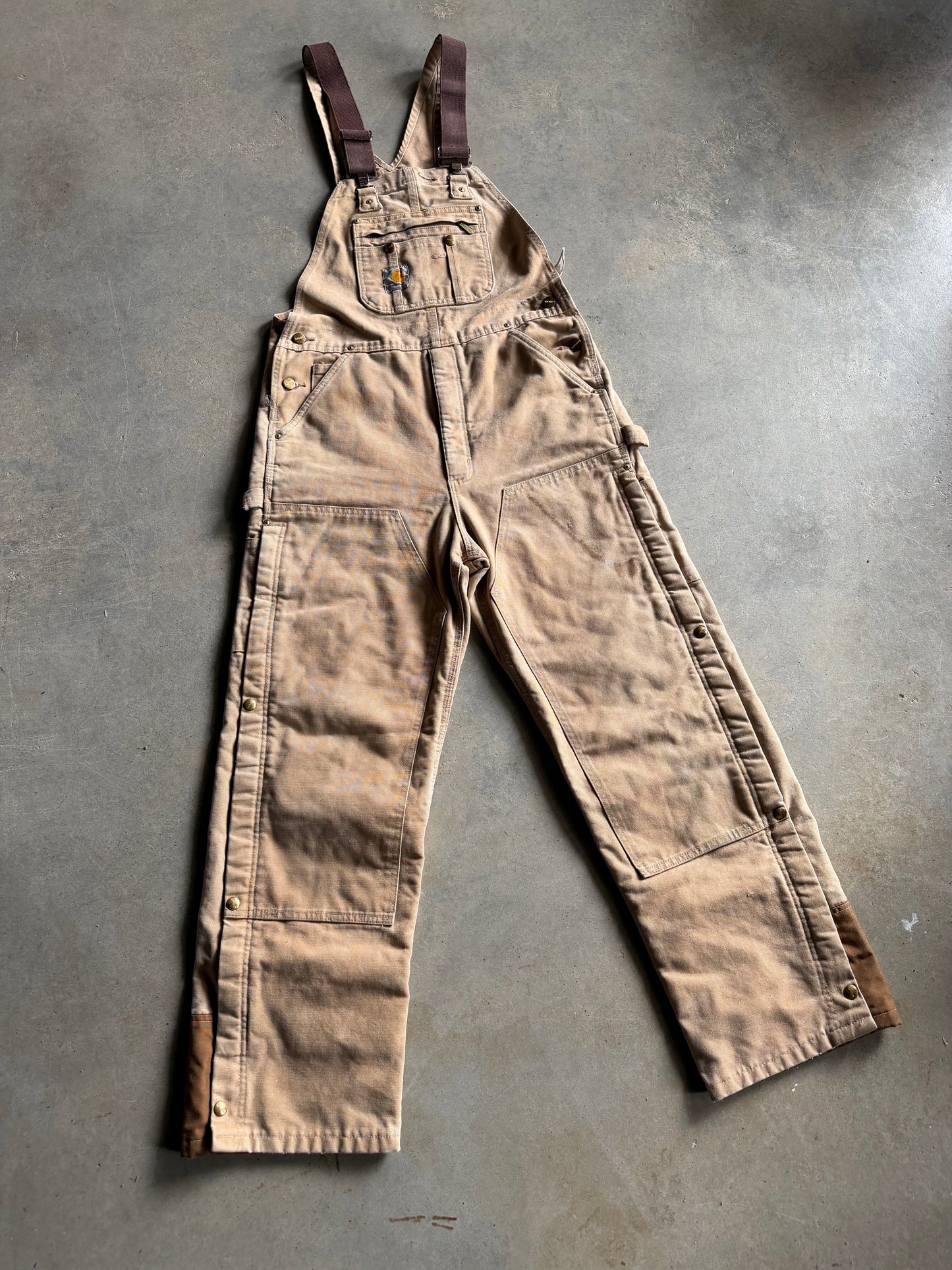 VTG Carhartt Double Knee Khaki Overalls Sz 34x32