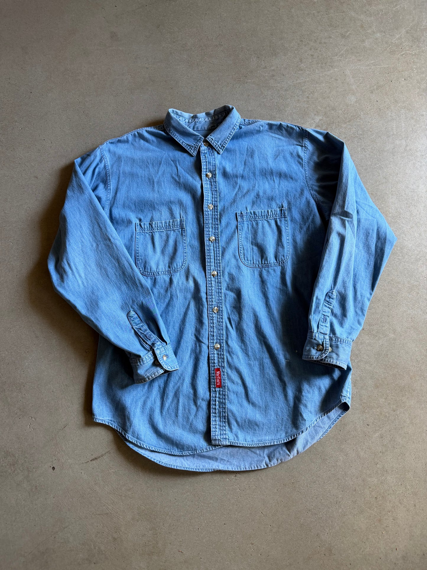 VTG Marlboro Denim Button Up Shirt Sz XL