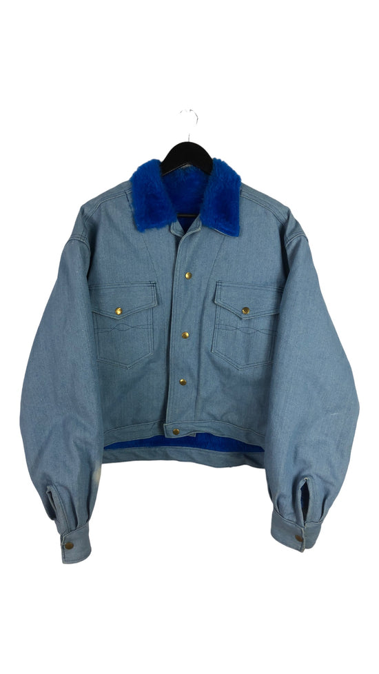 VTG Blue Denim Fur Collar Jacket Sz L