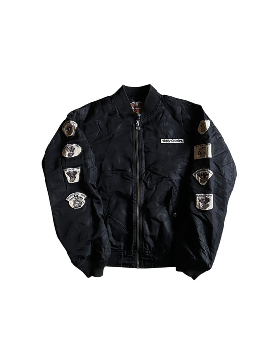 Y2K Harley Davidson Patch Bomber Jacket Sz L
