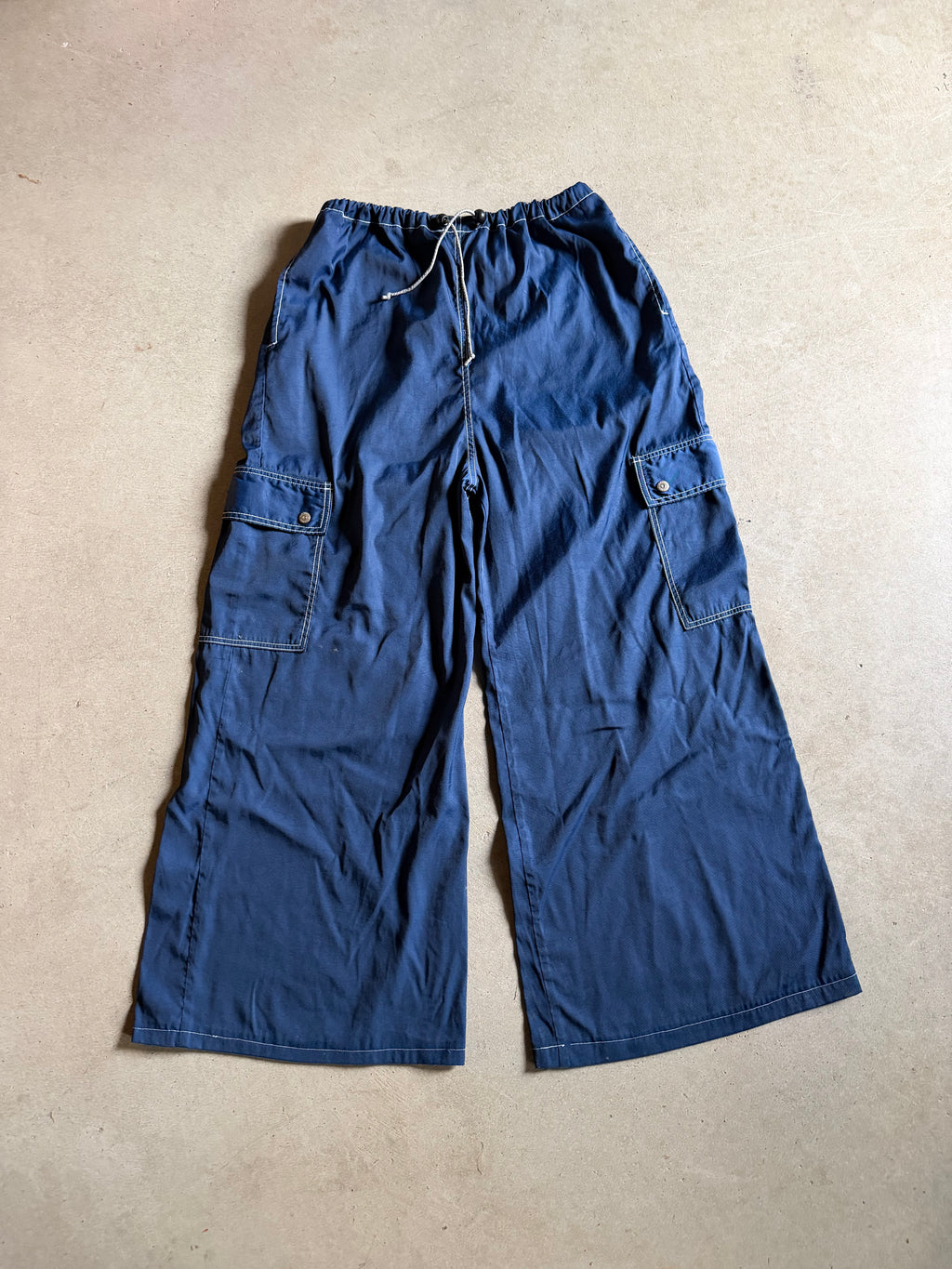 【00s Kikwear 】baggy nylon pants 90s Kikwear Cargo Pants Baggy Rave Nylon Wide Drawcord Pants Sz