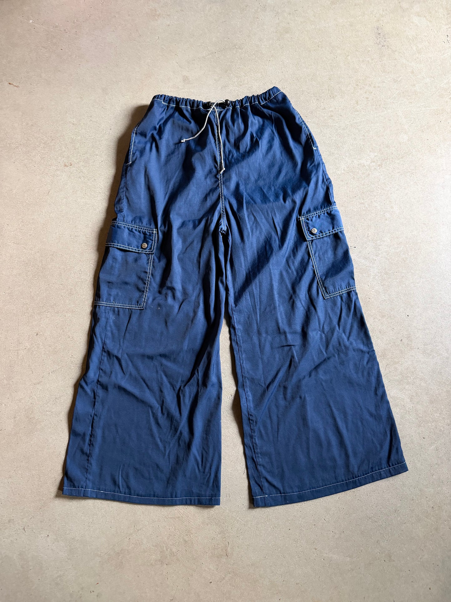 90s Kikwear Cargo Pants Baggy Rave Nylon Wide Drawcord Pants Sz 32x30