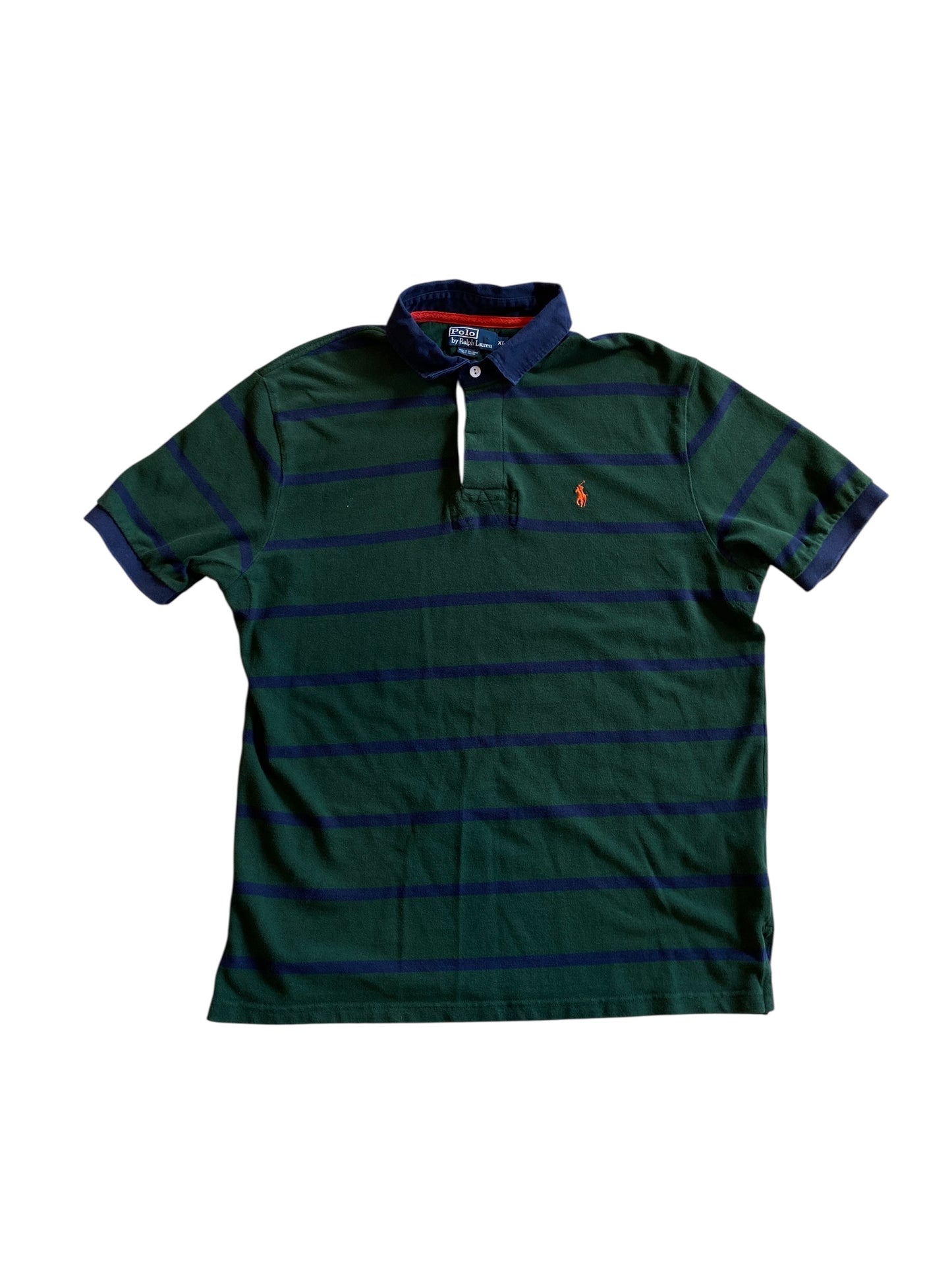VTG Polo Ralph Lauren Green Blue Stripe Polo Sz XL