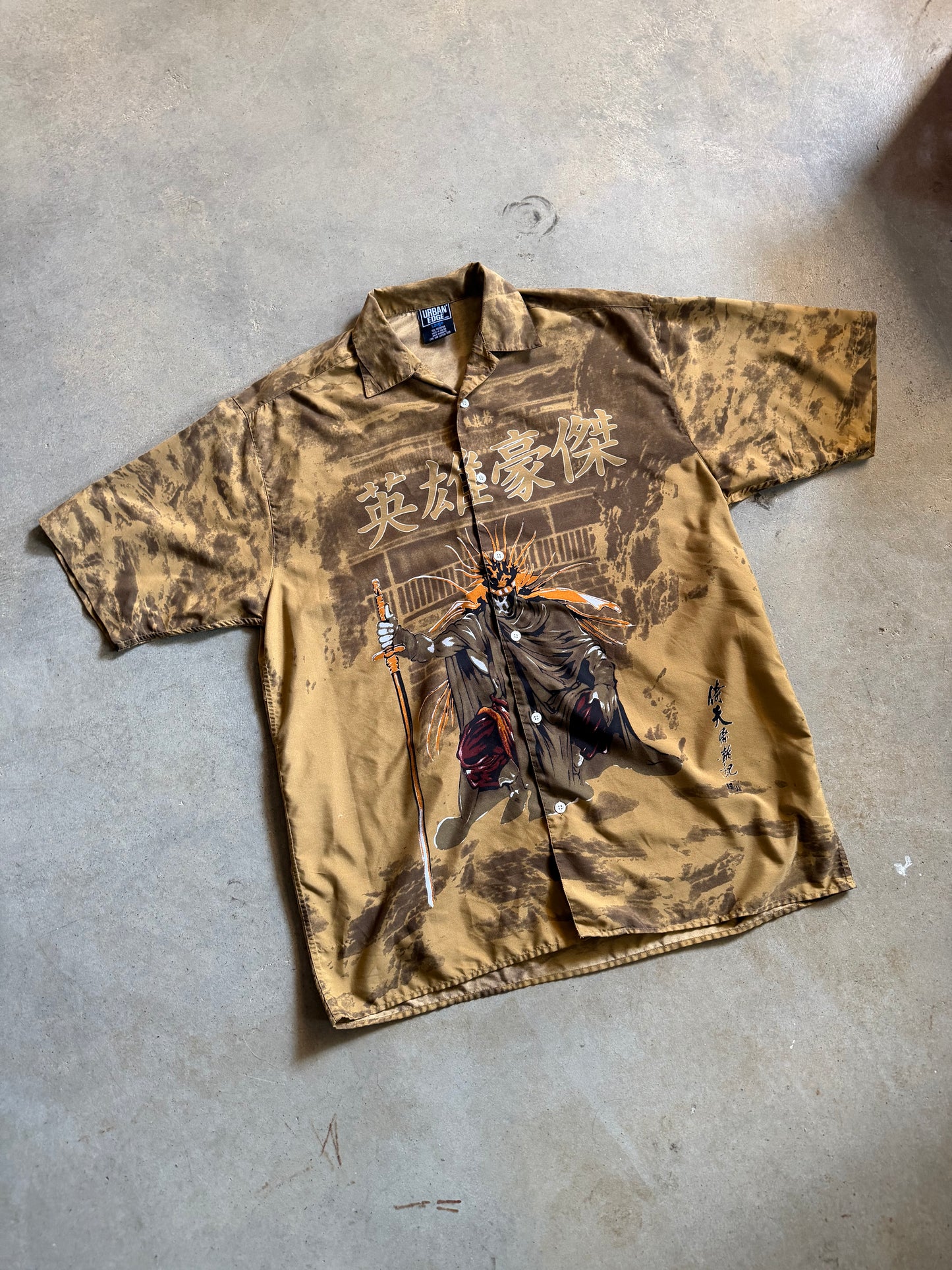 Y2K Urban Edge Samurai Button Up Shirt Sz L