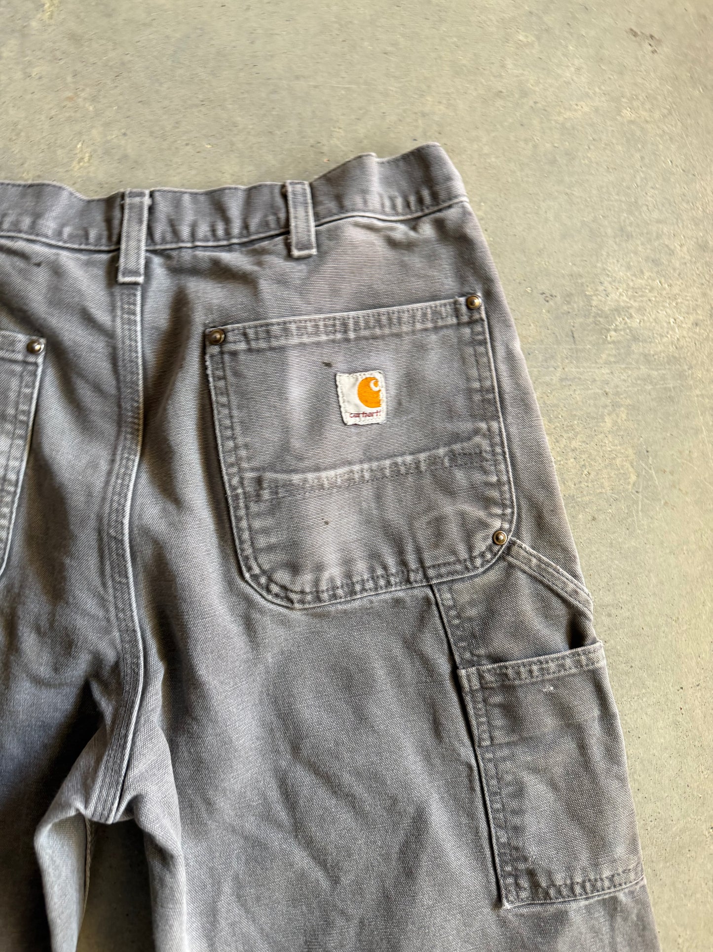 VTG Carhartt Thrashed Gray Double Knee Pants Sz 34x32