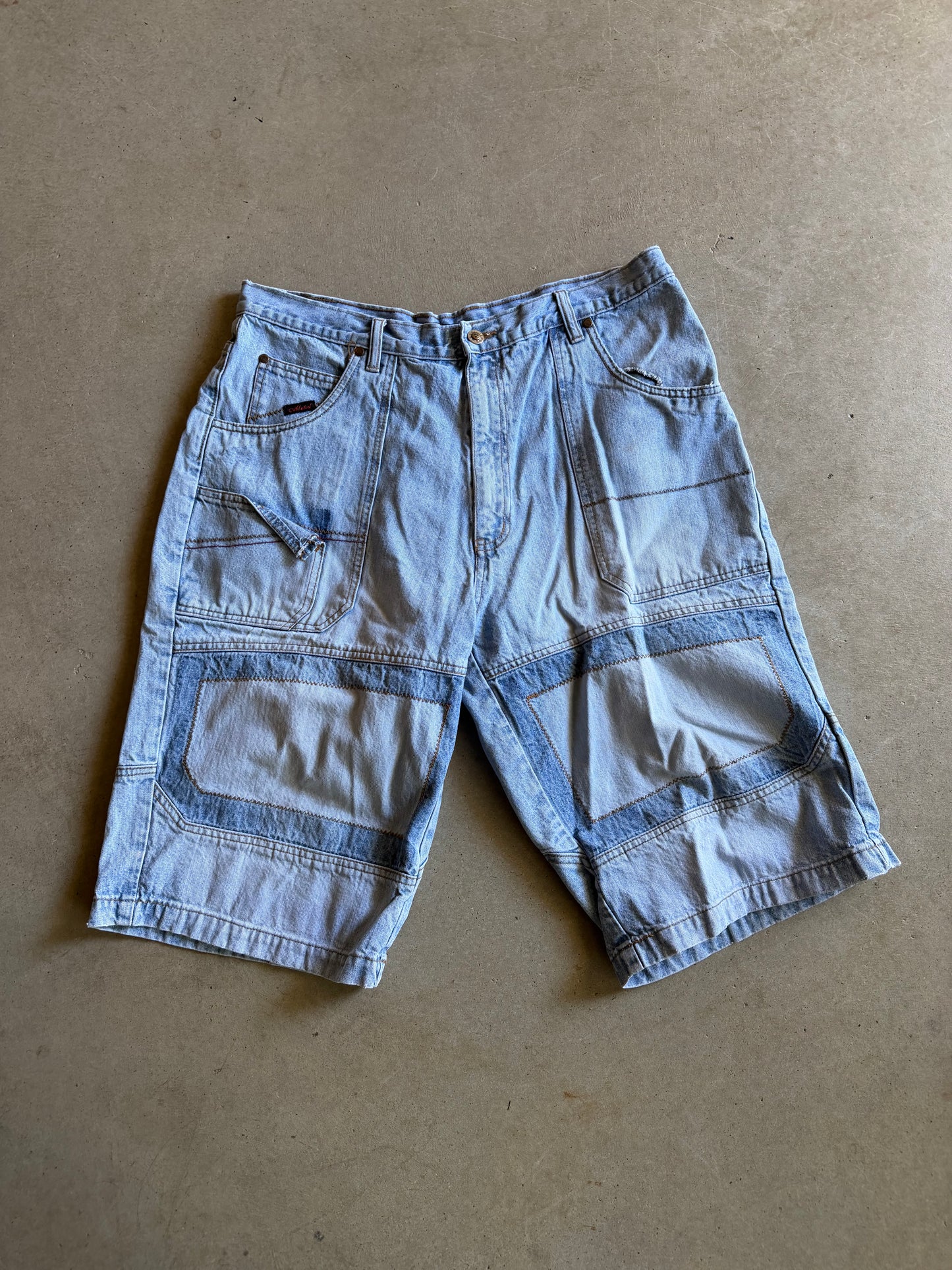 Y2K Metal Denim Panelled Shorts Sz 38